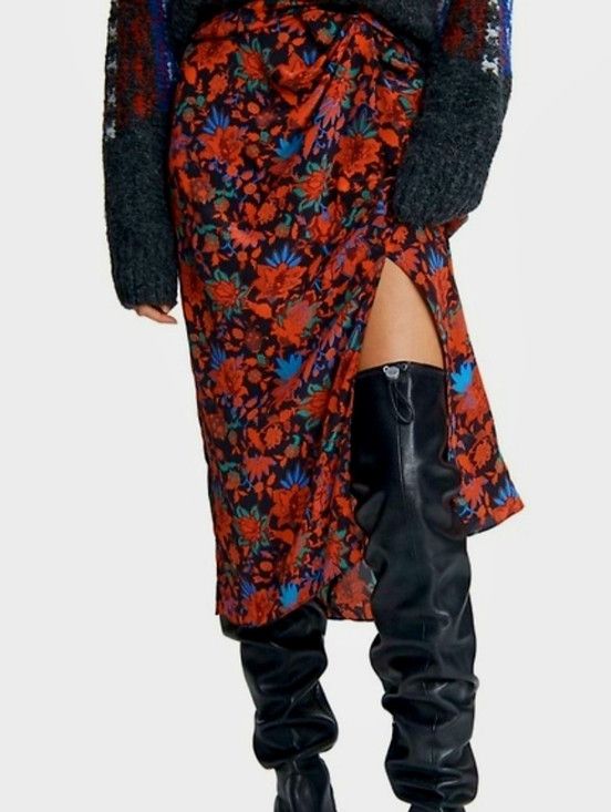 Rag & Bone Red Multi Amber Silk Floral Skirt Gift Party Spring Summer Size 26" / US 2 / IT 38 - 5 Thumbnail
