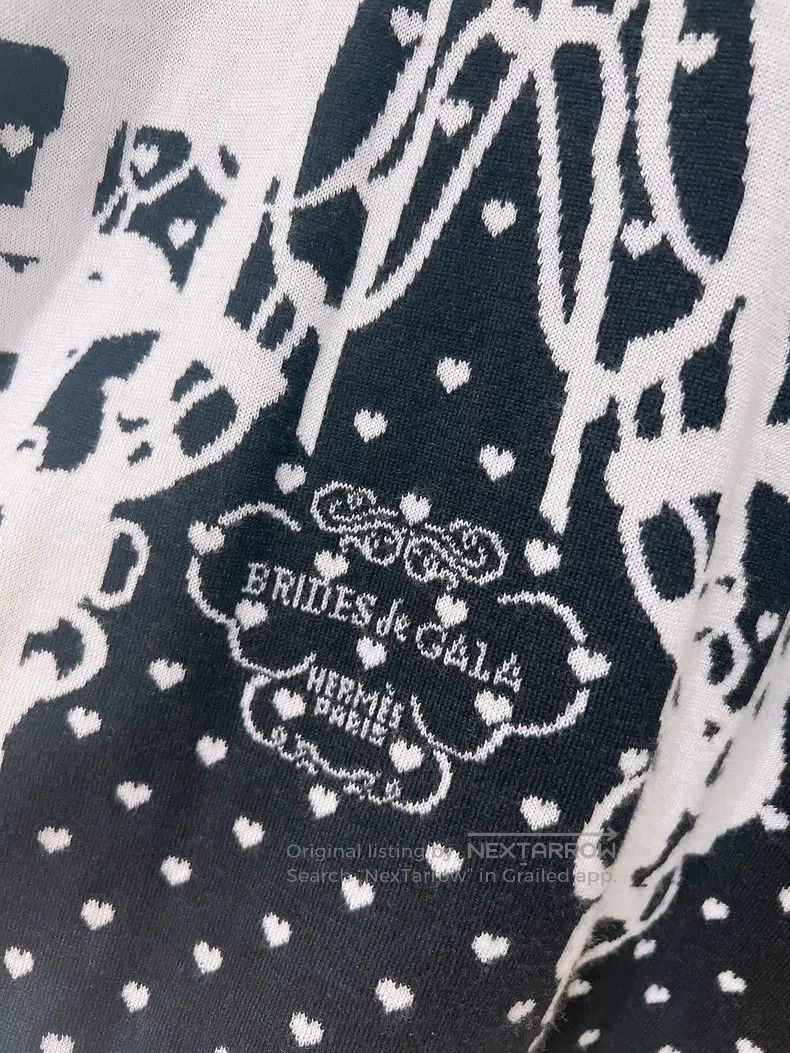 Hermes Hermes Black and White Monogram Heart Saddle Knit Short Sl Size XS / US 0-2 / IT 36-38 - 6 Thumbnail