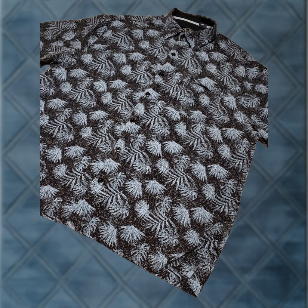 Nat Nast Nat Nast Shirt XL Mens Blue Silk Blend Palm Leaves Short Sleeve Button Up Size US XL / EU 56 / 4 - 1 Thumbnail