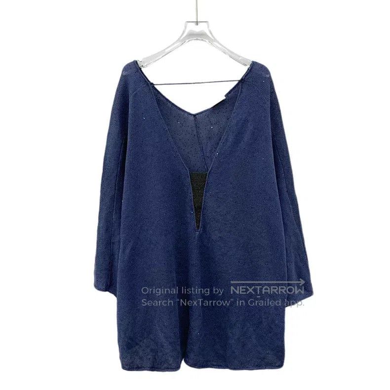 Brunello Cucinelli Brunello Cucinelli Linen V-neck long-sleeve knitted sweate Size 3XL / US 20-22 - 1 Thumbnail