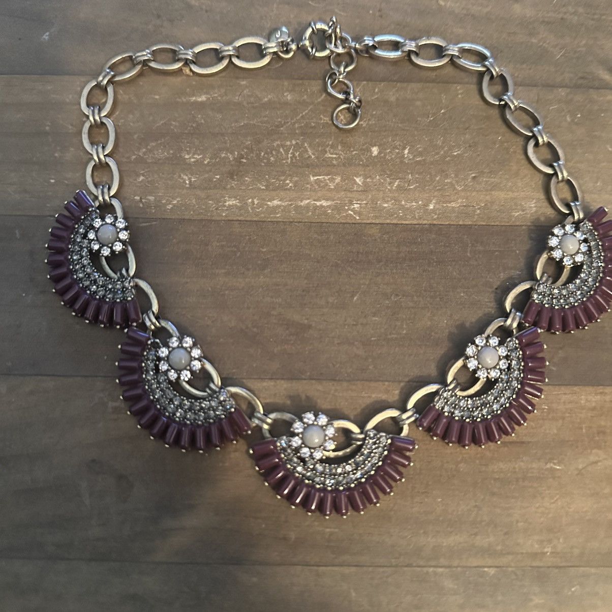 J.Crew J.Crew gold burgundy and rhinestone fan statement necklac Size ONE SIZE - 2 Thumbnail