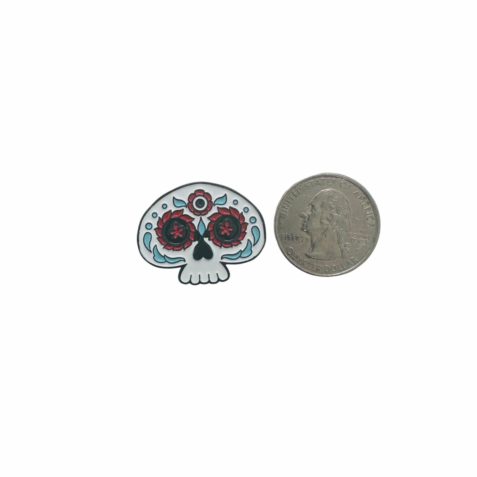 Other Sugar Skull Enamel Pin Dia de Muertos Red & White Flowers Bl Size ONE SIZE - 4 Thumbnail