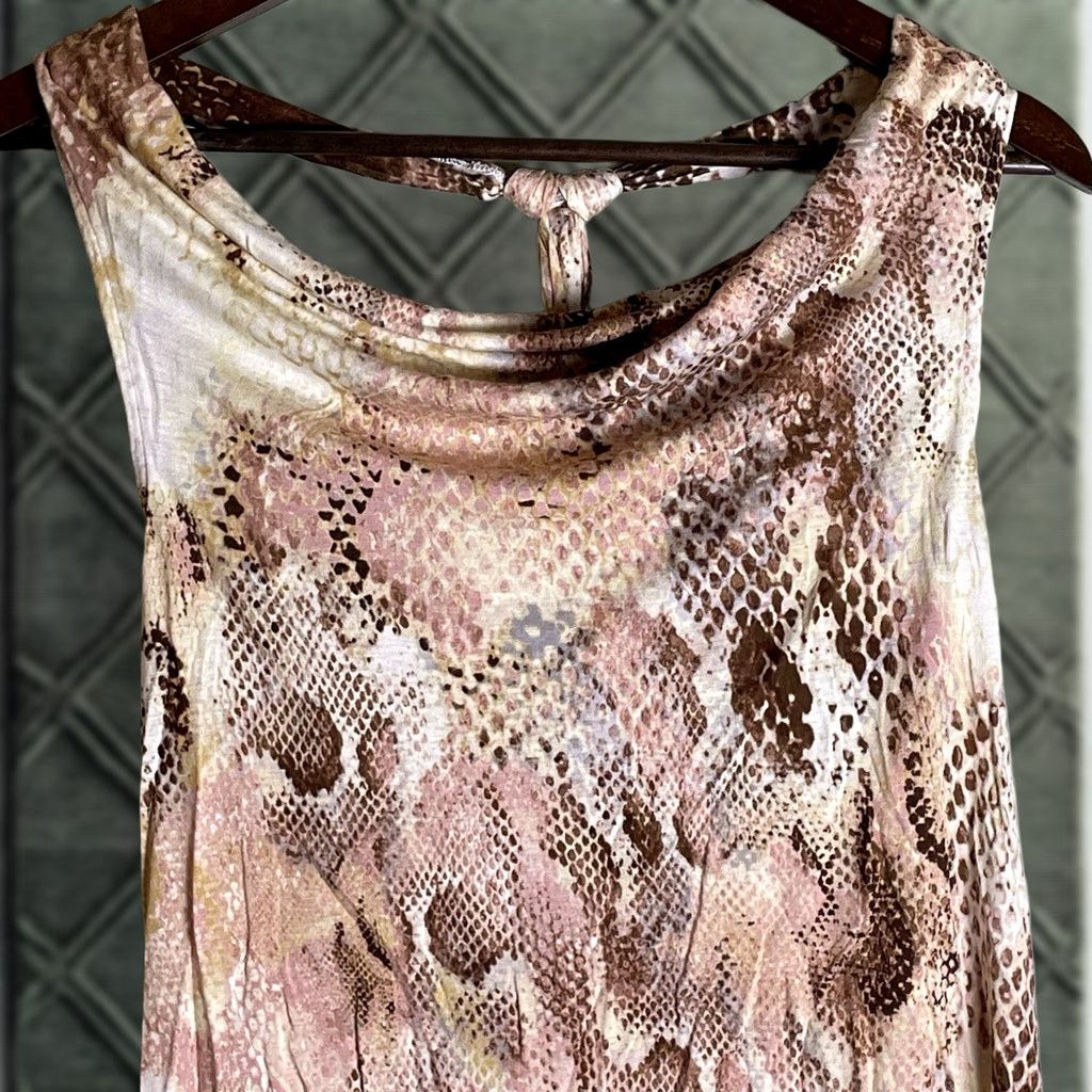 Skin VINTAGE Express Tank Top Blouse Women's L Sleeveless Pink Brown Snake Skin Sexy Tank Top Racerback Pattern: Animal Print, Snake, Beach Women Mens Size L / US 10 / IT 46 - 1 Thumbnail
