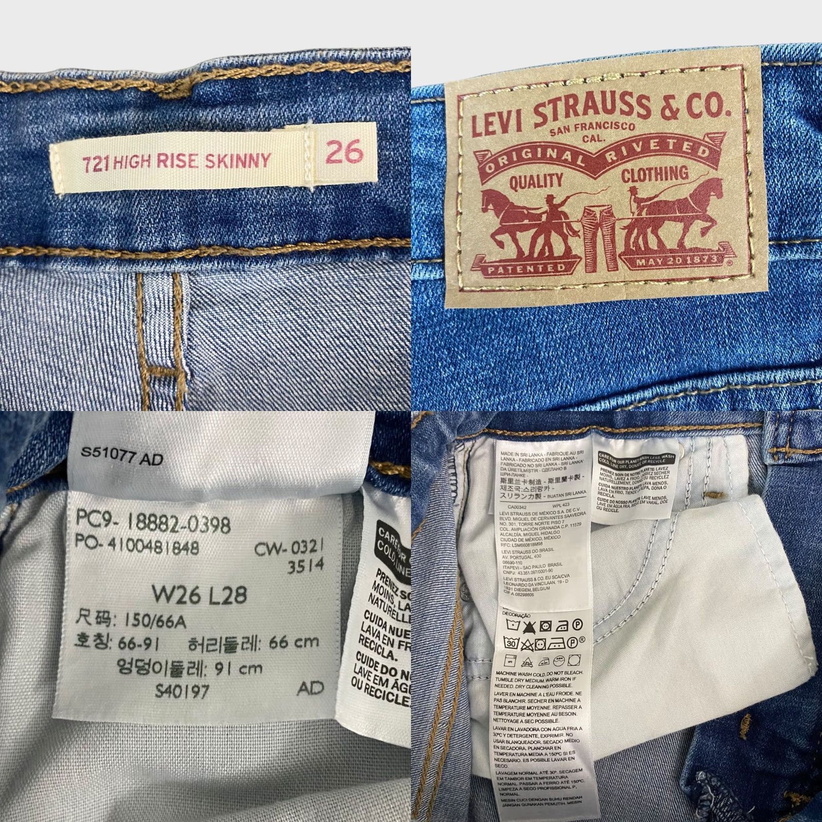 Levi's Levi's 721 High Rise Skinny Jeans Women's Size 26X28 Blue Stretch Denim Size 26" / US 2 / IT 38 - 8 Thumbnail