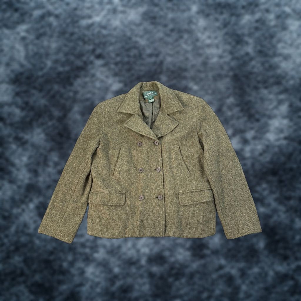 Ralph Lauren VINTAGE Lauren Ralph Lauren Blazer Womens 8 Herringbone Wool Zipper Green Lined Pockets Jacket Size M / US 6-8 / IT 42-44 - 1 Thumbnail