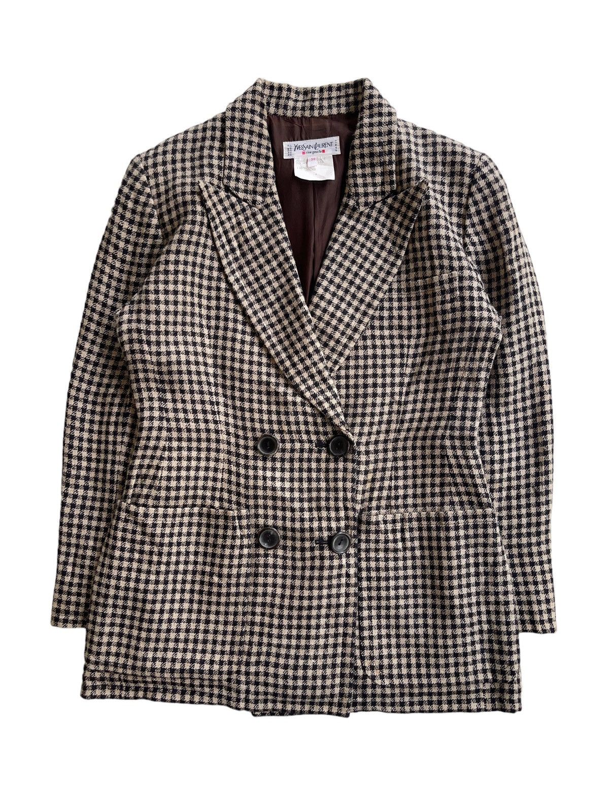 image of YVES Saint Laurent Vintage 1980S YSL Rive Gauche Tartan Coat in White/Brown, Women's (Size XS)