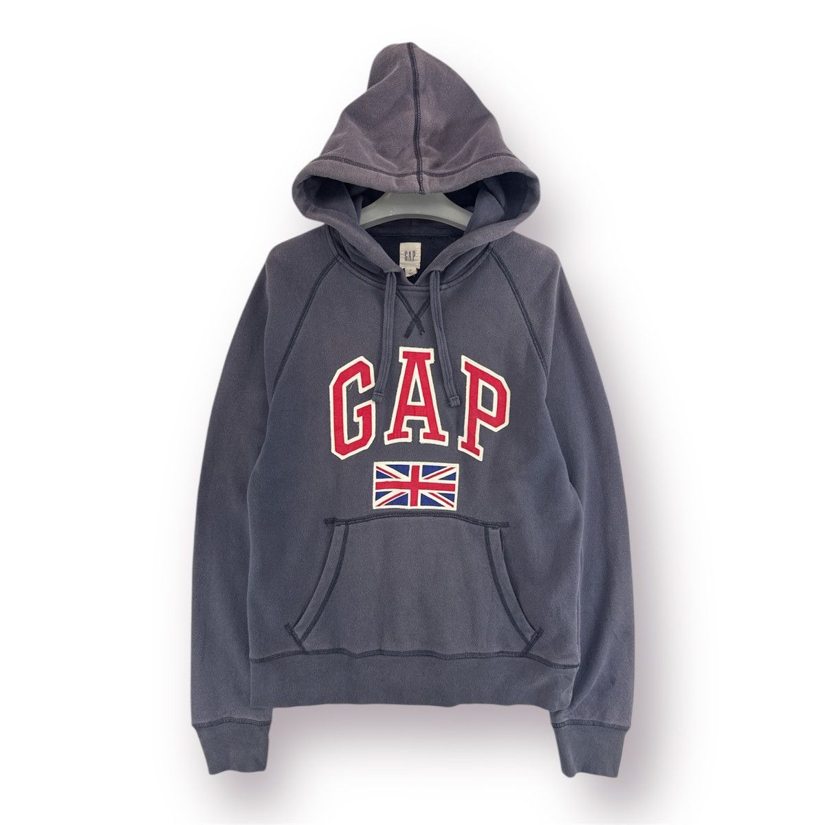 Gap 🔥 GAP Britain Navy Distressed Faded Hoodie Spellout Logo - S Size US S / EU 44-46 / 1 - 1 Thumbnail