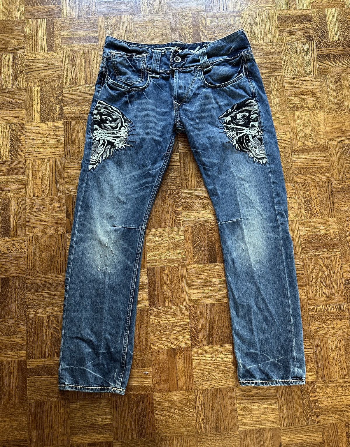 Ed Hardy × Vintage Vintage Y2K Ed Hardy Tiger Patch Denim Jeans Size US 36 / EU 52 - 1 Thumbnail