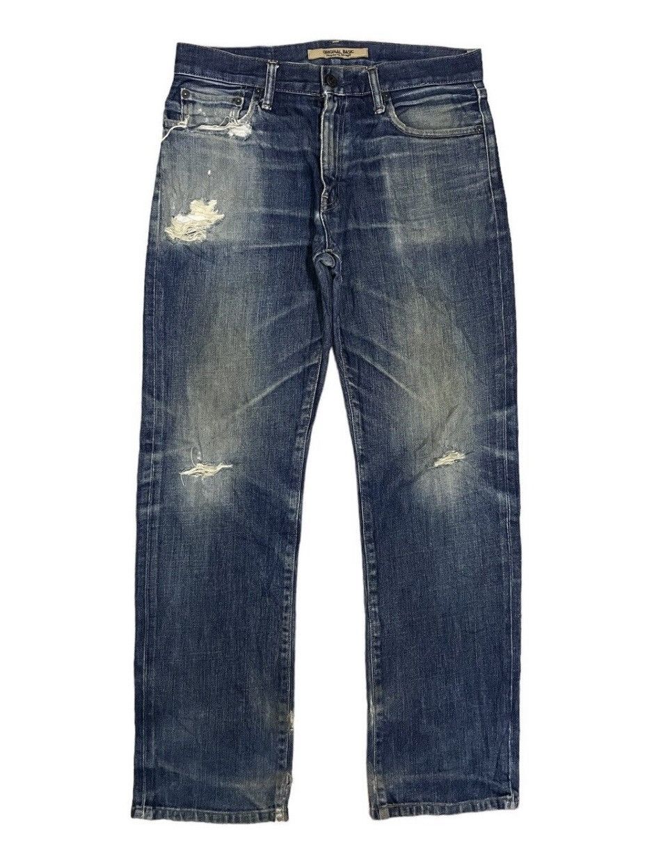 Japanese Brand Vintage Uniqlo S002 Indigo Washed Distressed Jeans Size US 31 - 1 Thumbnail