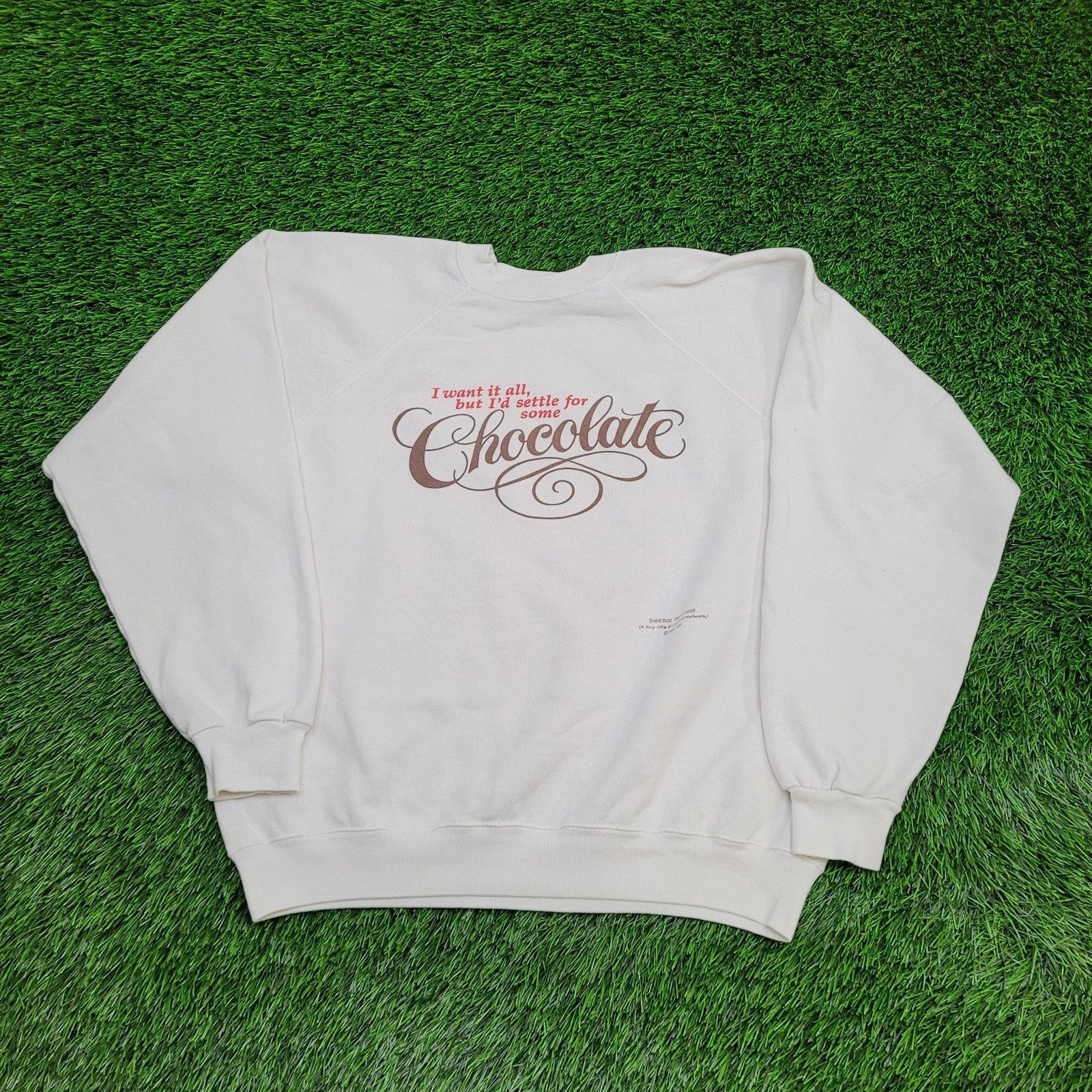 Hanes VTG Funny Chocolate Lovers Sweatshirt Womens XL USA Raglan Size XL / US 12-14 / IT 48-50 - 1 Thumbnail