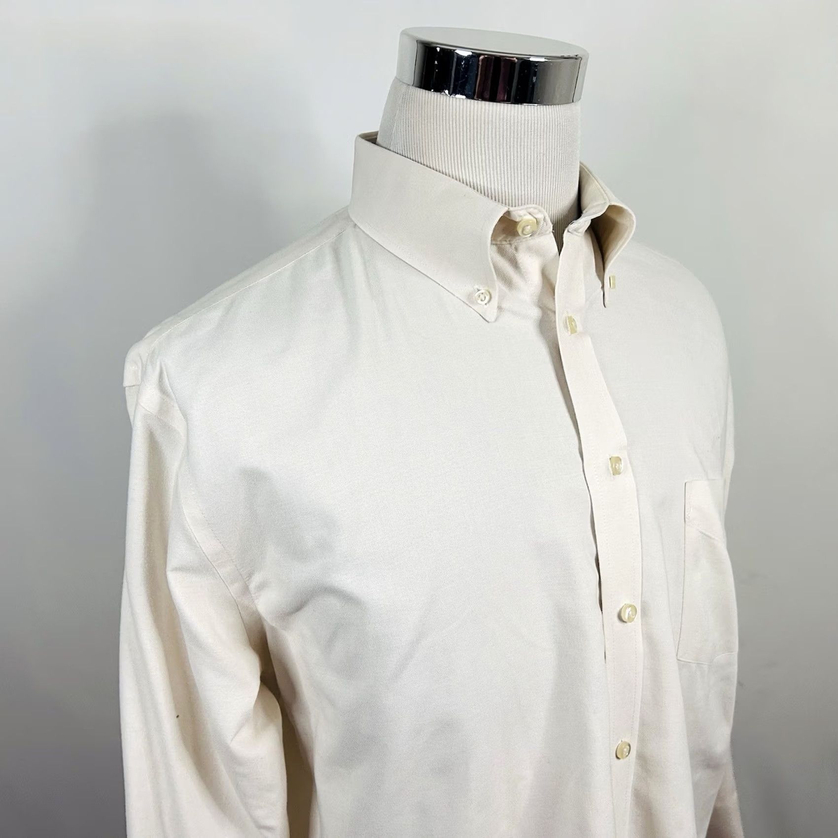 Stafford Stafford Dress Shirt Ivory Cotton Blend Regular Fit 17 32/33 Wrinkle Free Oxford Shirt Mens Shirt Size 46R - 2 Thumbnail