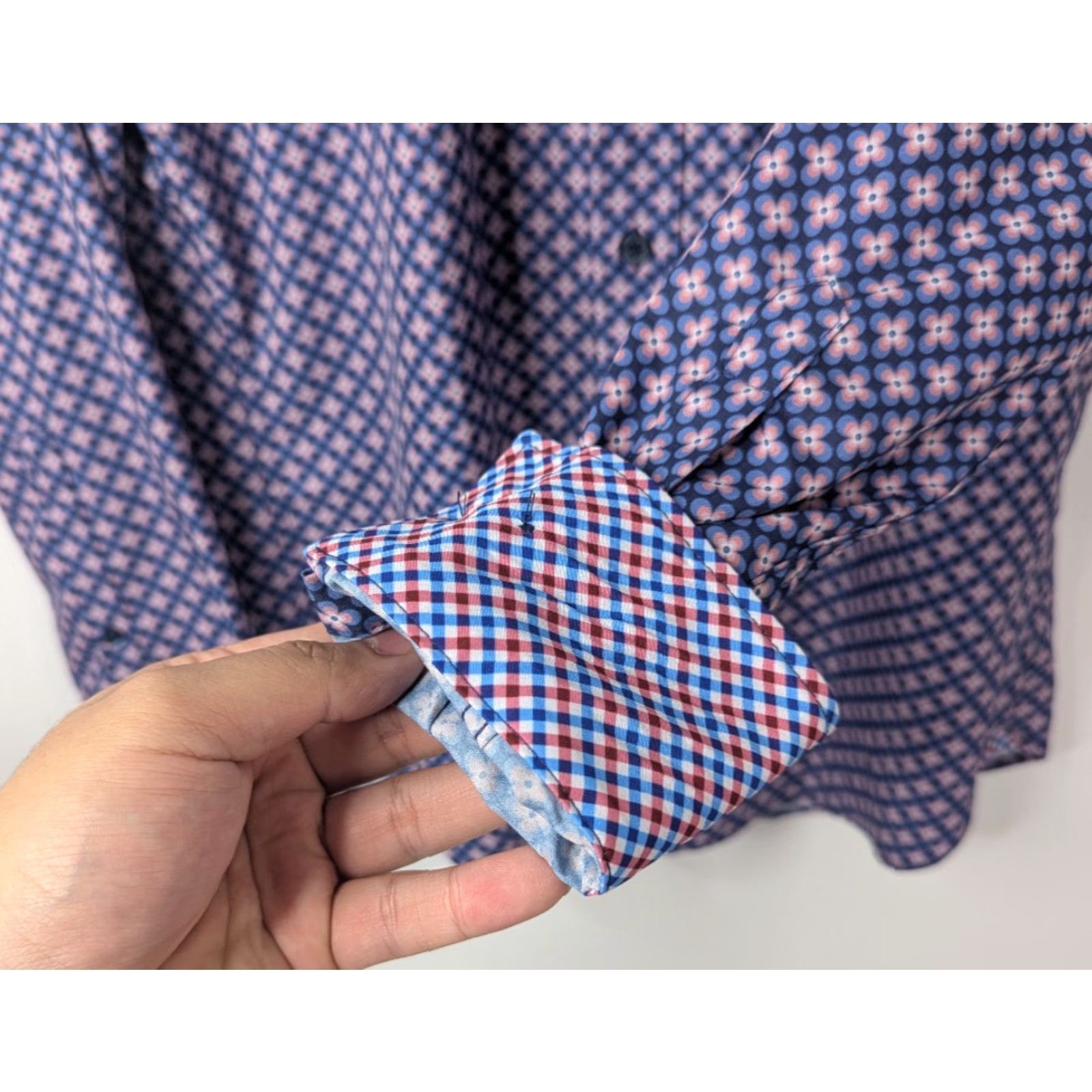 Vintage Con.struct Shirt Slim Fit Purple Floral 4 Way Stretch Flip Cuffs L/S Size Small Size US S / EU 44-46 / 1 - 4 Thumbnail