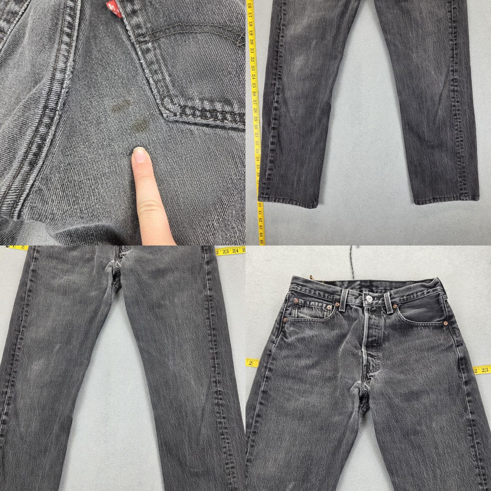 Levi's VTG Levi's 501 Jeans Mens Black Straight Button Fly 27x28 United States Distressed Pockets Denim Cotton Charcoal Wash 27x28 Mens Vintage 501 Jeans Size US 27 - 8 Thumbnail