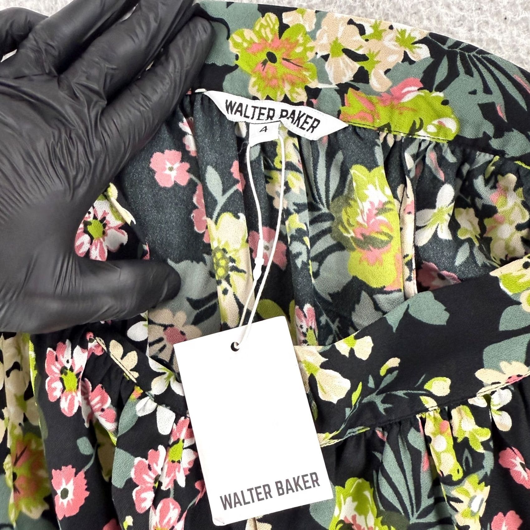 Vintage Walter Baker Lucy Midi Skirt Womens Size 4 Black Floral Bungalow Bloom Tiered Size 27" / US 4 / IT 40 - 7 Thumbnail