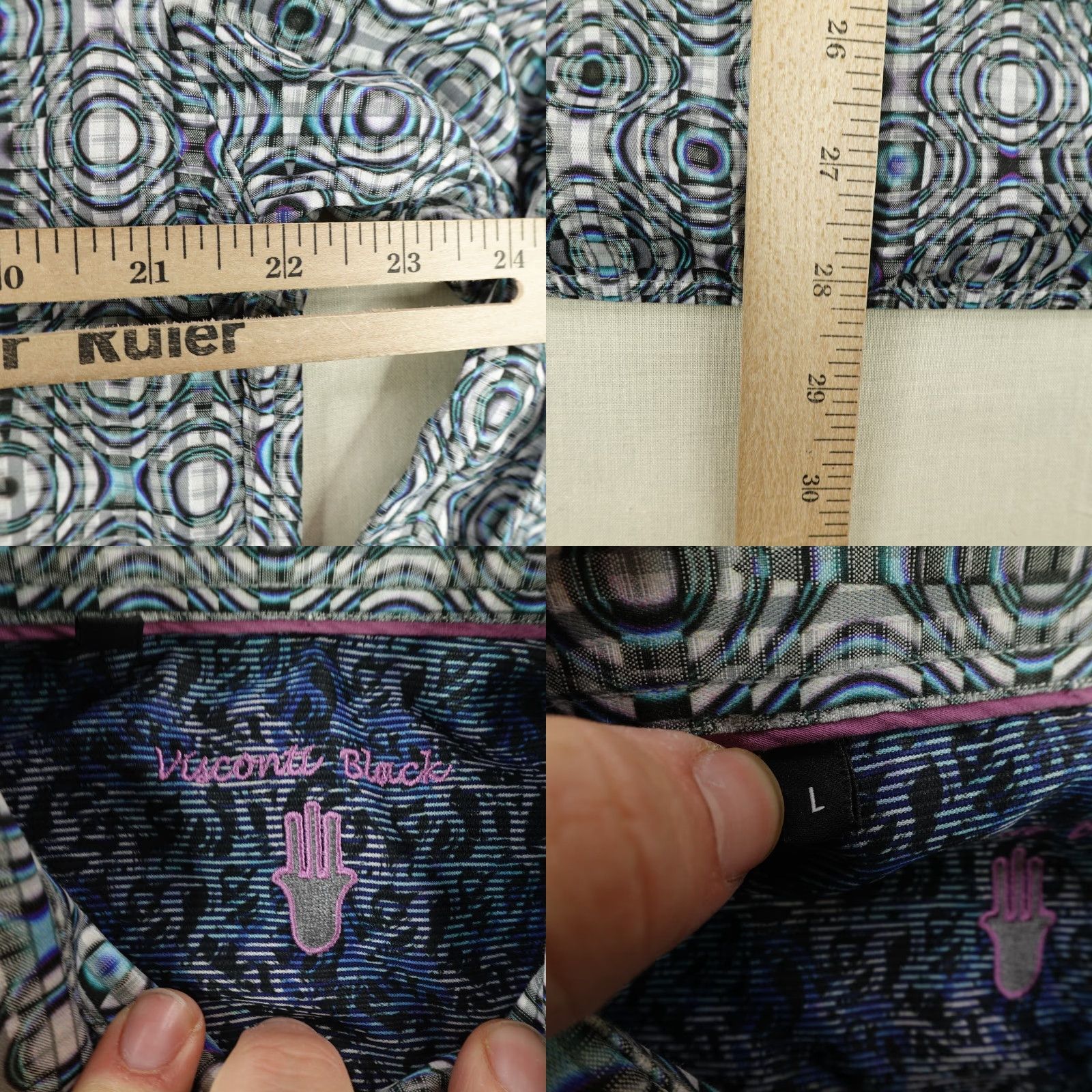 Luchiano Visconti Luchiano Visconti Geometric Button-Up Shirt Mens Large Blue Regular Fit Cotton Modal Size US L / EU 52-54 / 3 - 8 Thumbnail