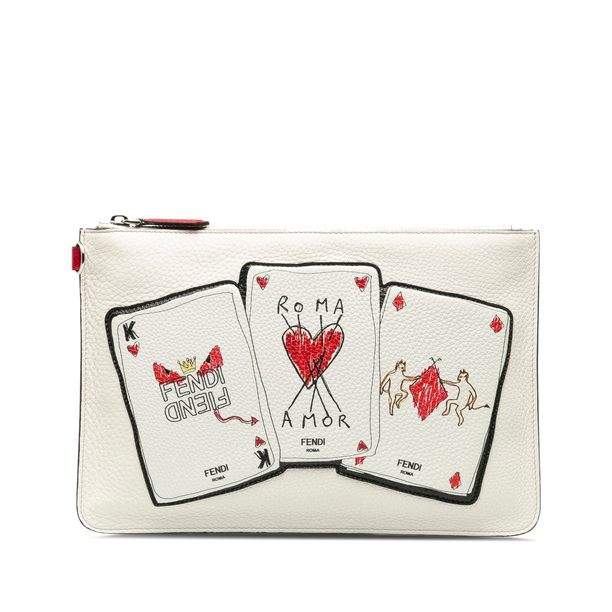 image of Fendi Roma Playing Cards Zip Clutch Clutch Bag in White, Women's