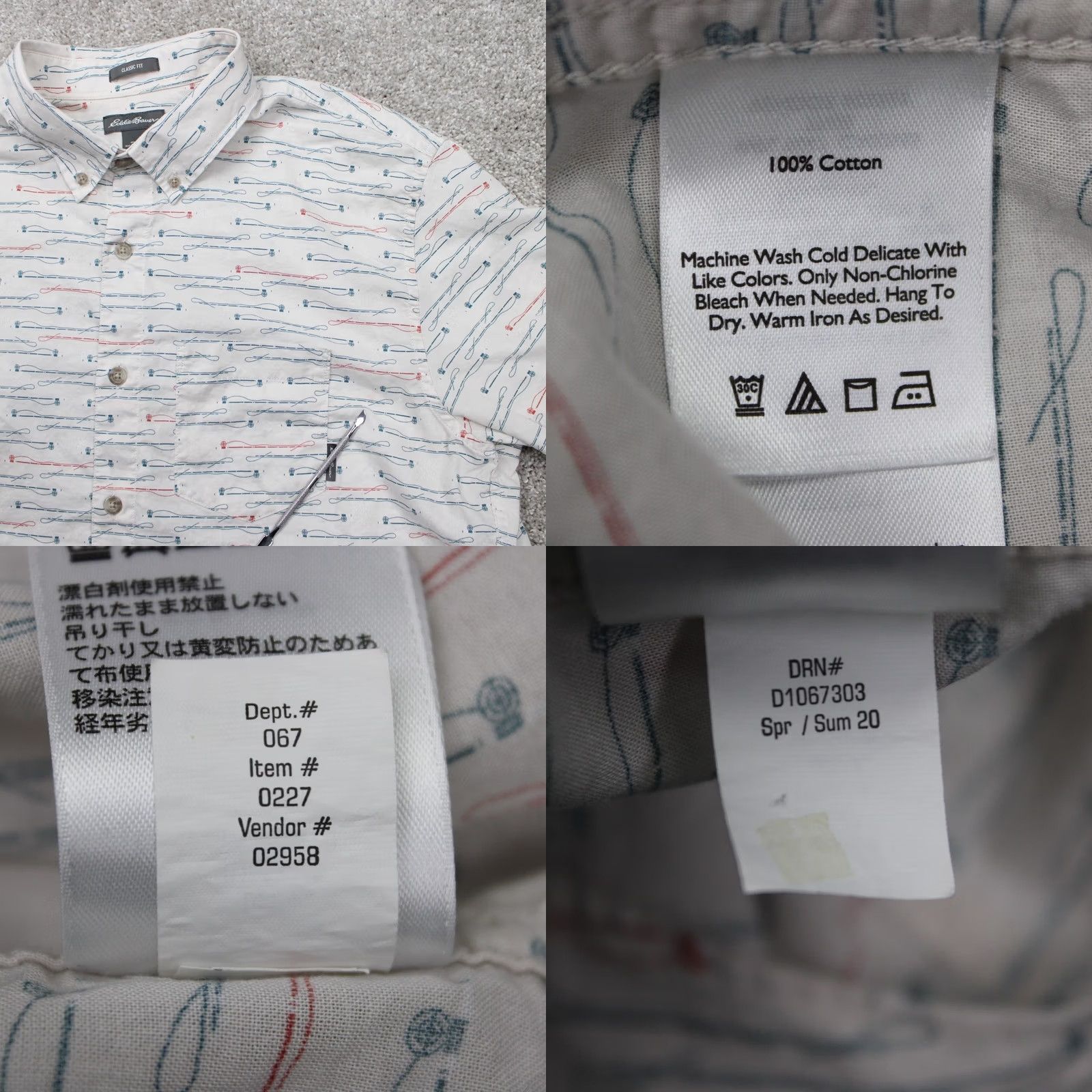 Eddie Bauer Eddie Bauer Shirt Mens Large White/Red/Blue 100% Cotton Button-Up Short Sleeve Classic Fit Regular Geometric Pattern Chest 24in Size US L / EU 52-54 / 3 - 8 Thumbnail