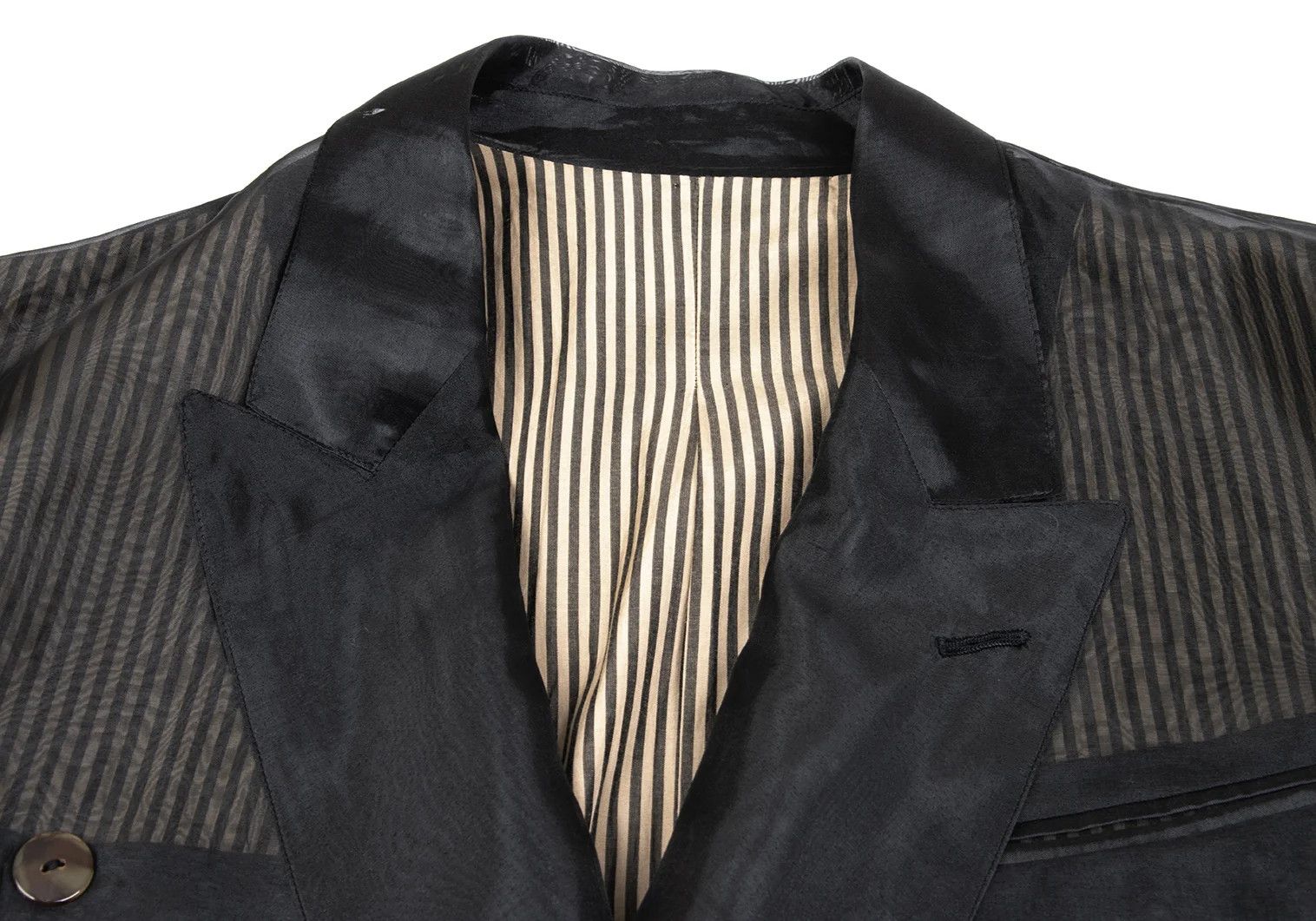 Jean Paul Gaultier Sheer Layered Stripe Jacket in Black and Beige, Size M Size US M / EU 48-50 / 2 - 3 Thumbnail