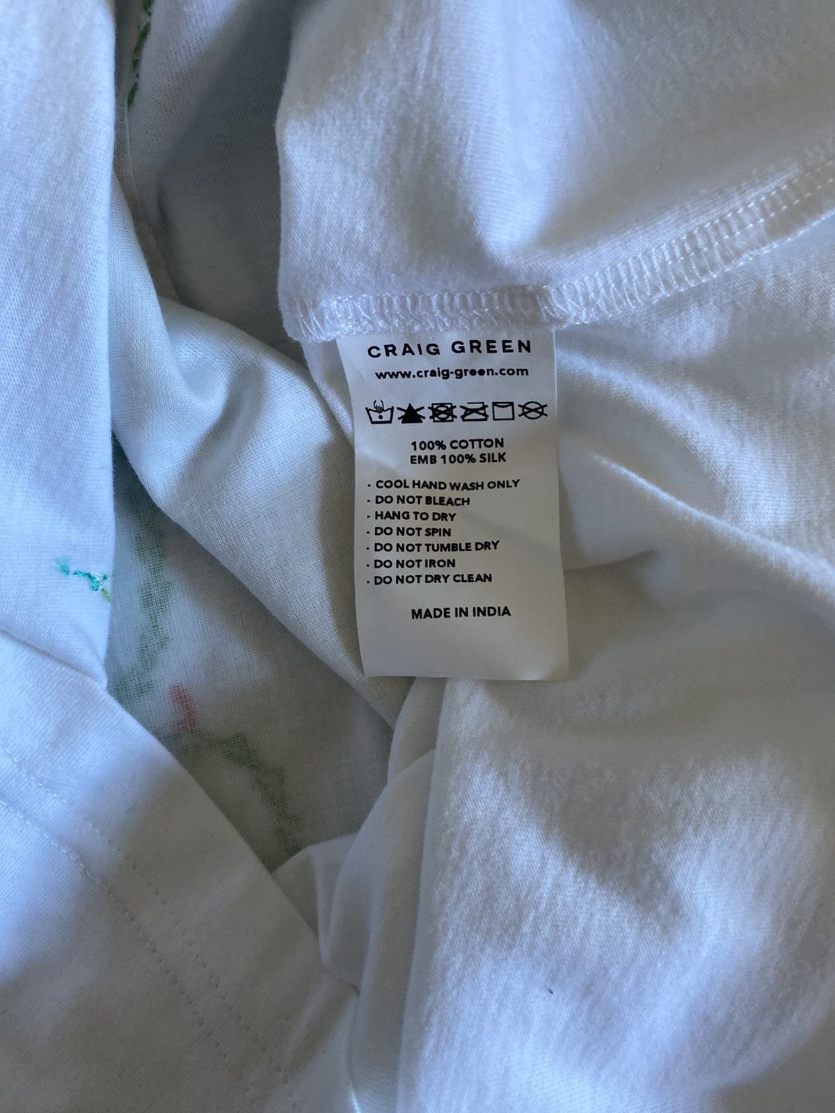 Craig Green Craig Green Hand Embroidered Silk on White Cotton T Shirt Size US L / EU 52-54 / 3 - 7 Thumbnail