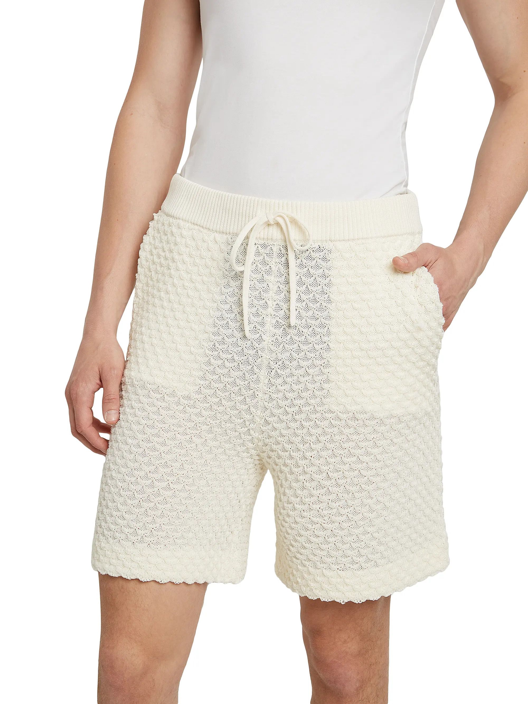 Casablanca os11x1025 Textured Cotton Drawstring Shorts in White Size US 34 / EU 50 - 6 Thumbnail