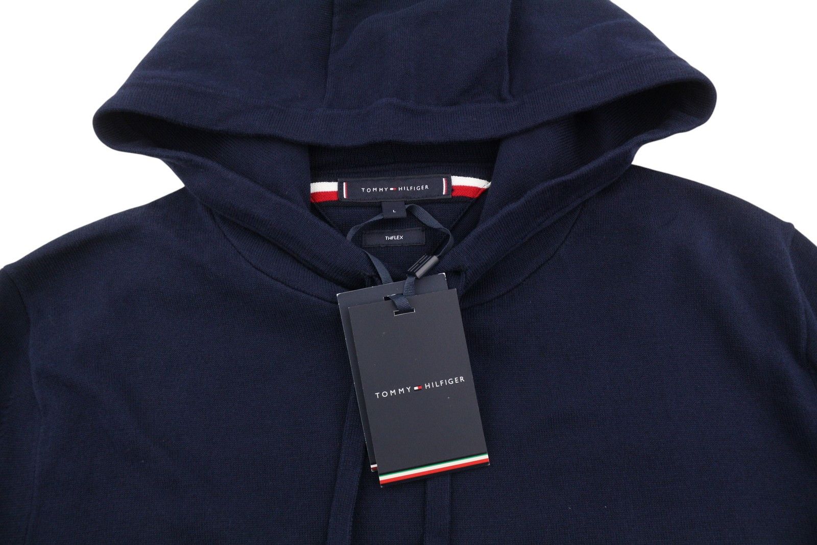Tommy Hilfiger THFLEX GLOBAL STRIPE L Travel Hooded Navy Jumper 87389 Size US L / EU 52-54 / 3 - 4 Thumbnail