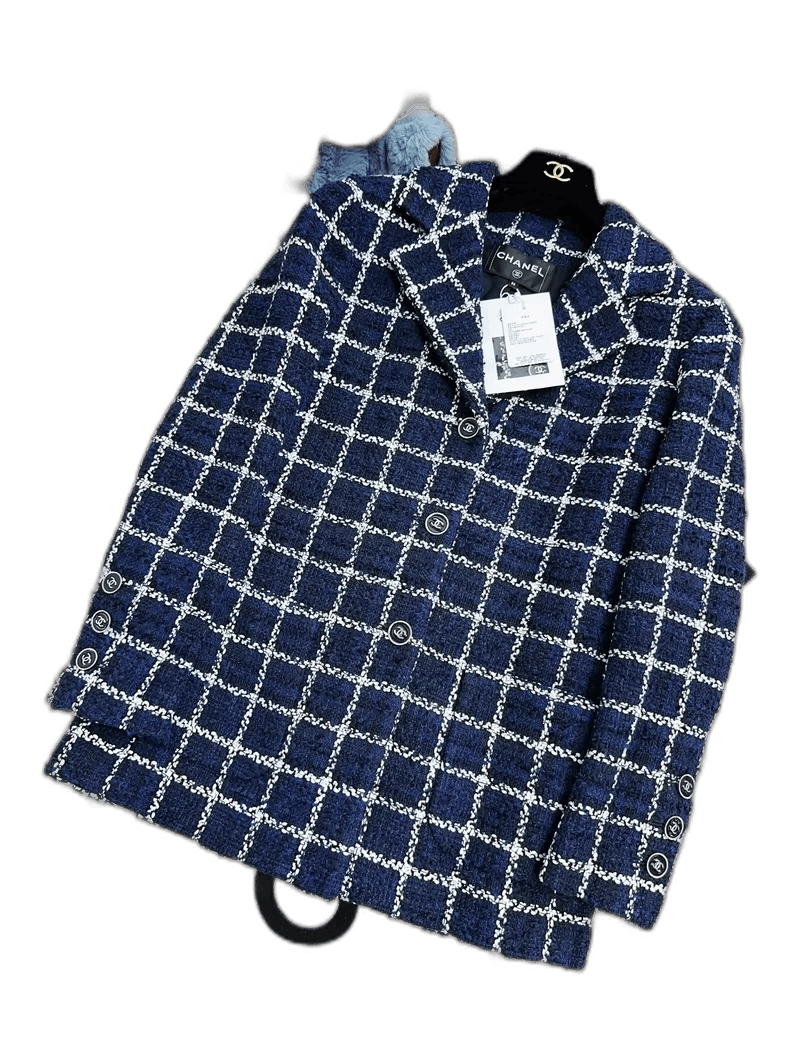 Chanel Chanel Blue and White Checkered Long Coat Size S / US 4 / IT 40 - 1 Thumbnail