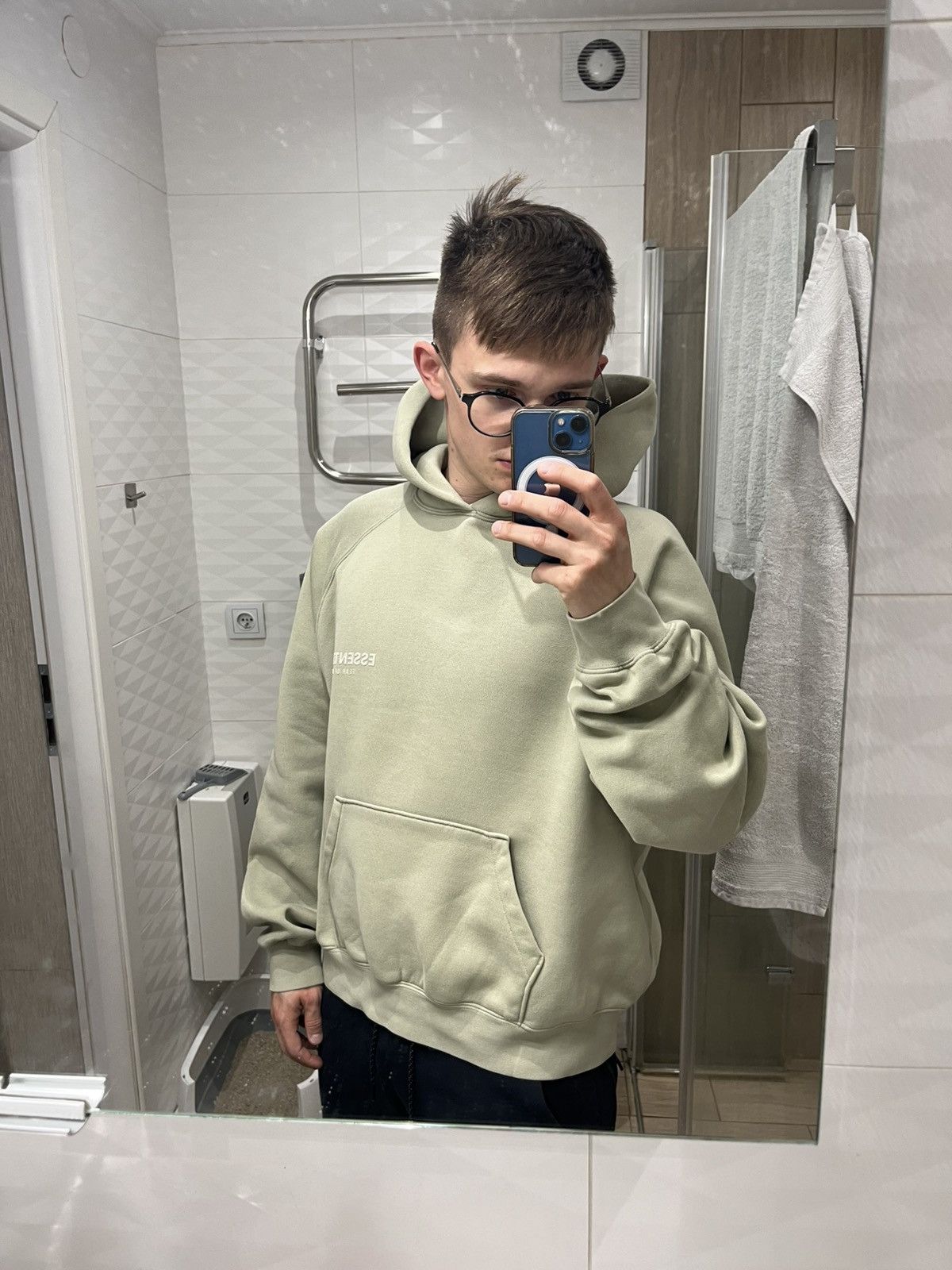 Essentials × Fear of God FOG Fear of God essentials suede chest logo boxy y2k hoodie Size US L / EU 52-54 / 3 - 18 Thumbnail
