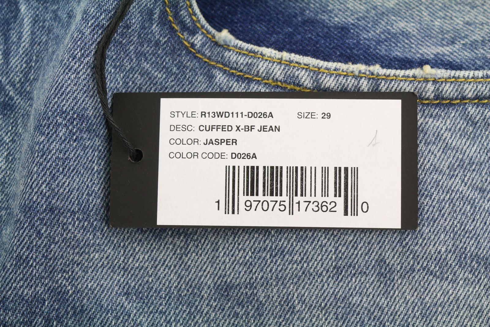 R13 CUFFED X-BF 29 Jasper Blue Cropped Jeans 88830 Size 29" - 7 Thumbnail