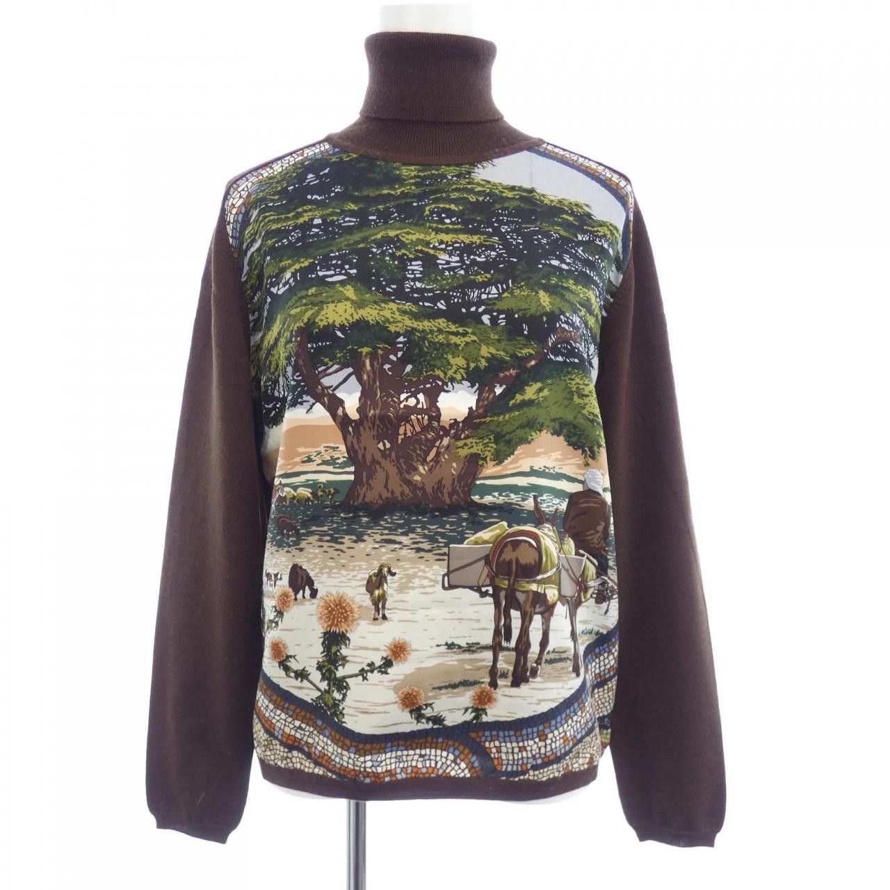 Hermes Hermes Hermes SOUS LE CEDRE silk wool knit 40 Textile Tops DUTY FREE for USA Size ONE SIZE - 1 Thumbnail