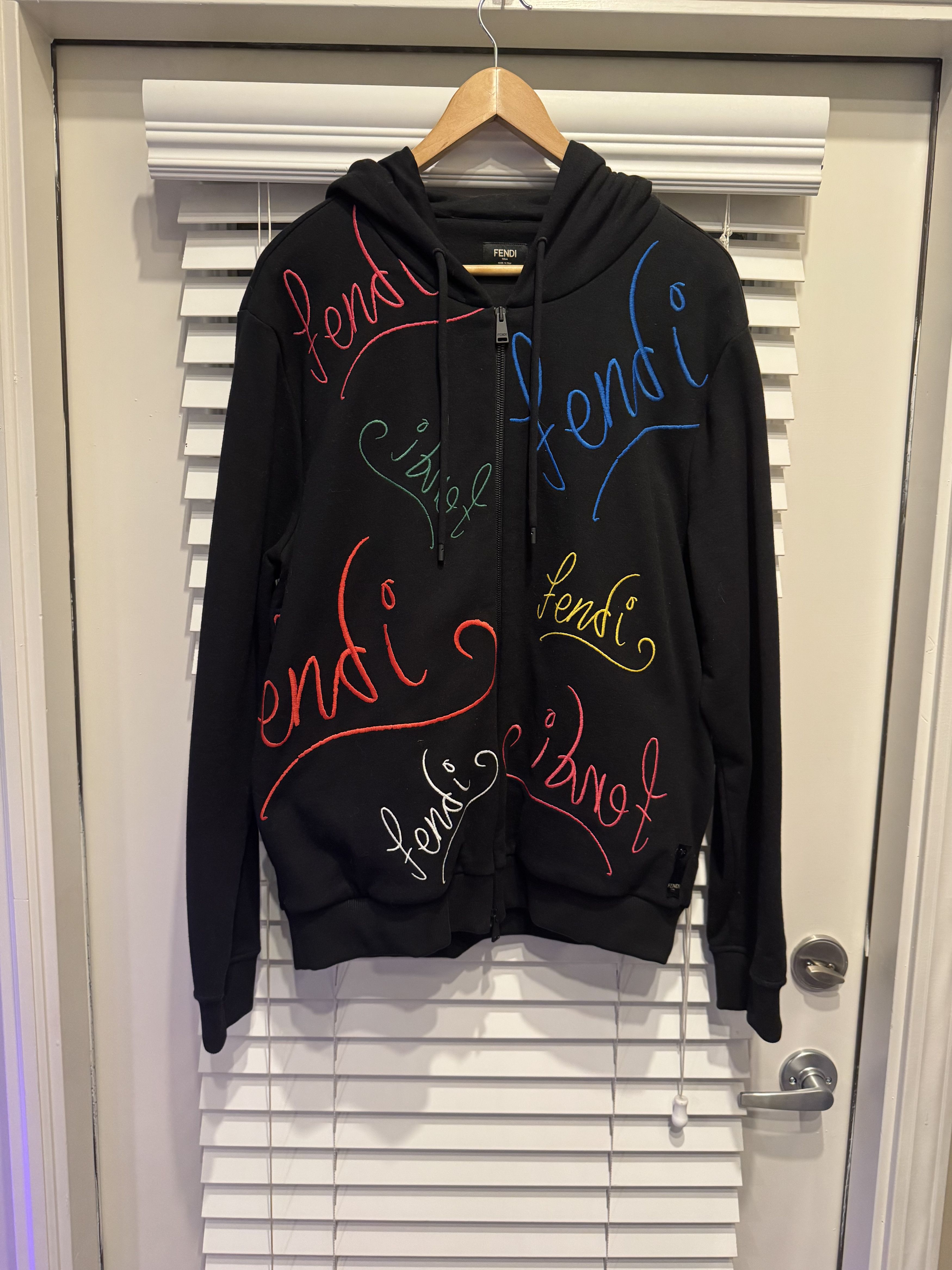Fendi Men's Black Full-Zip Hoodie (Multicolor Print)
