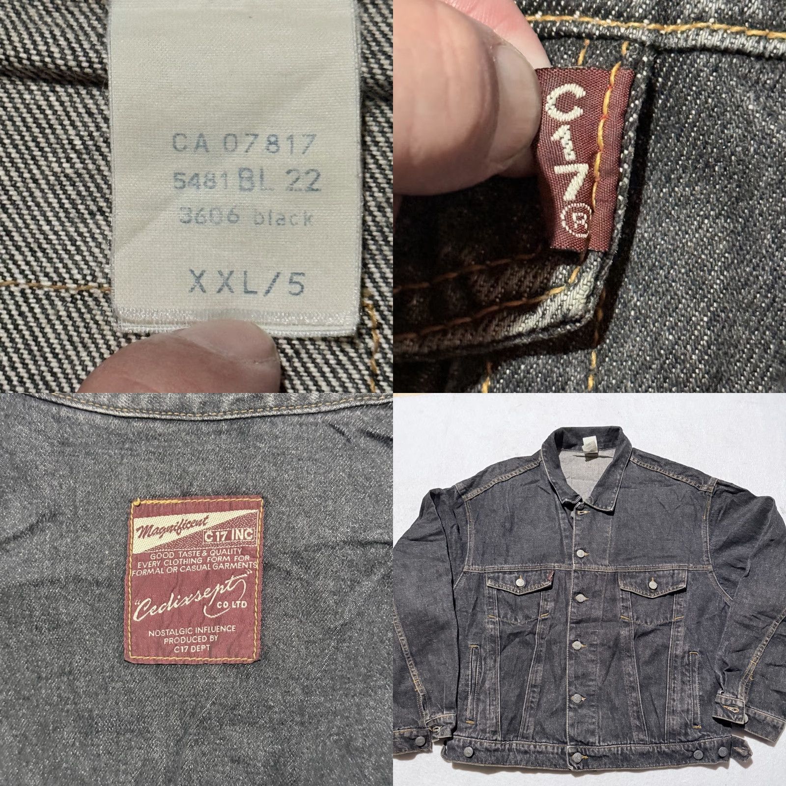 Denime Vintage Cedixsept Trucker Jacket Mens Black Denim Boxy Biker - 2XL Size US XXL / EU 58 / 5 - 9 Thumbnail