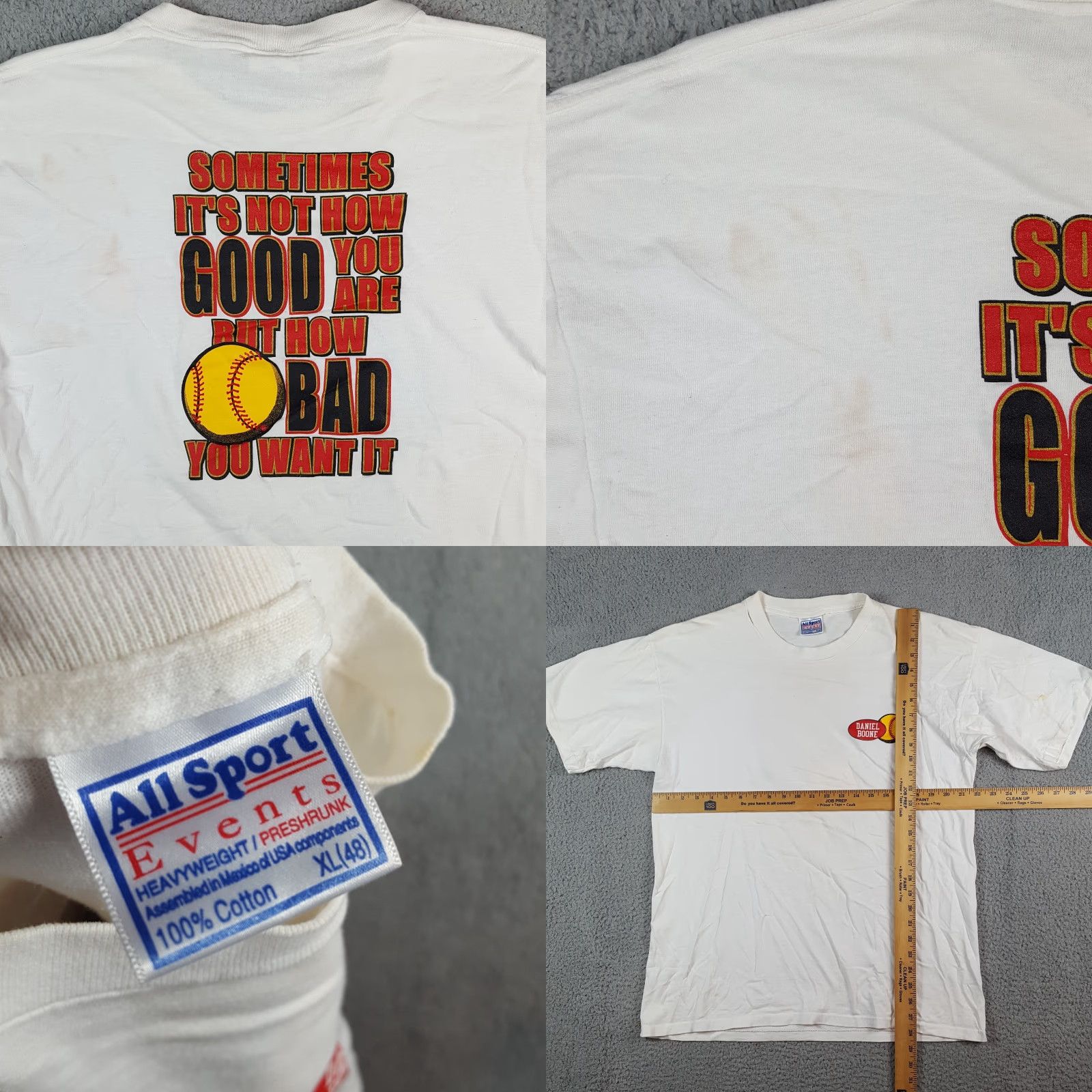 Vintage VINTAGE Daniel Boone Baseball Men's XL T Shirt - 90s Retro School Sports 100% Cotton White Short Sleeve Crew Neck Allsports Size US XL / EU 56 / 4 - 8 Thumbnail