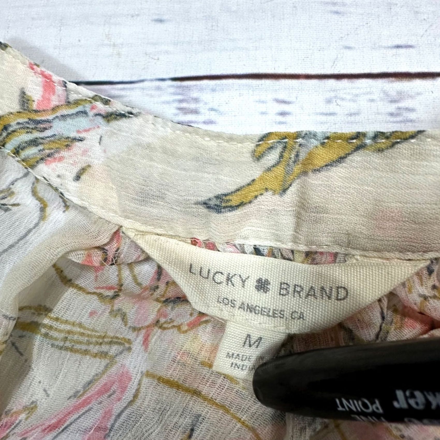 Lucky Brand Lucky Brand Blouse Long Sleeve Floral Beige Pink Sz M Womens Size M / US 6-8 / IT 42-44 - 6 Thumbnail