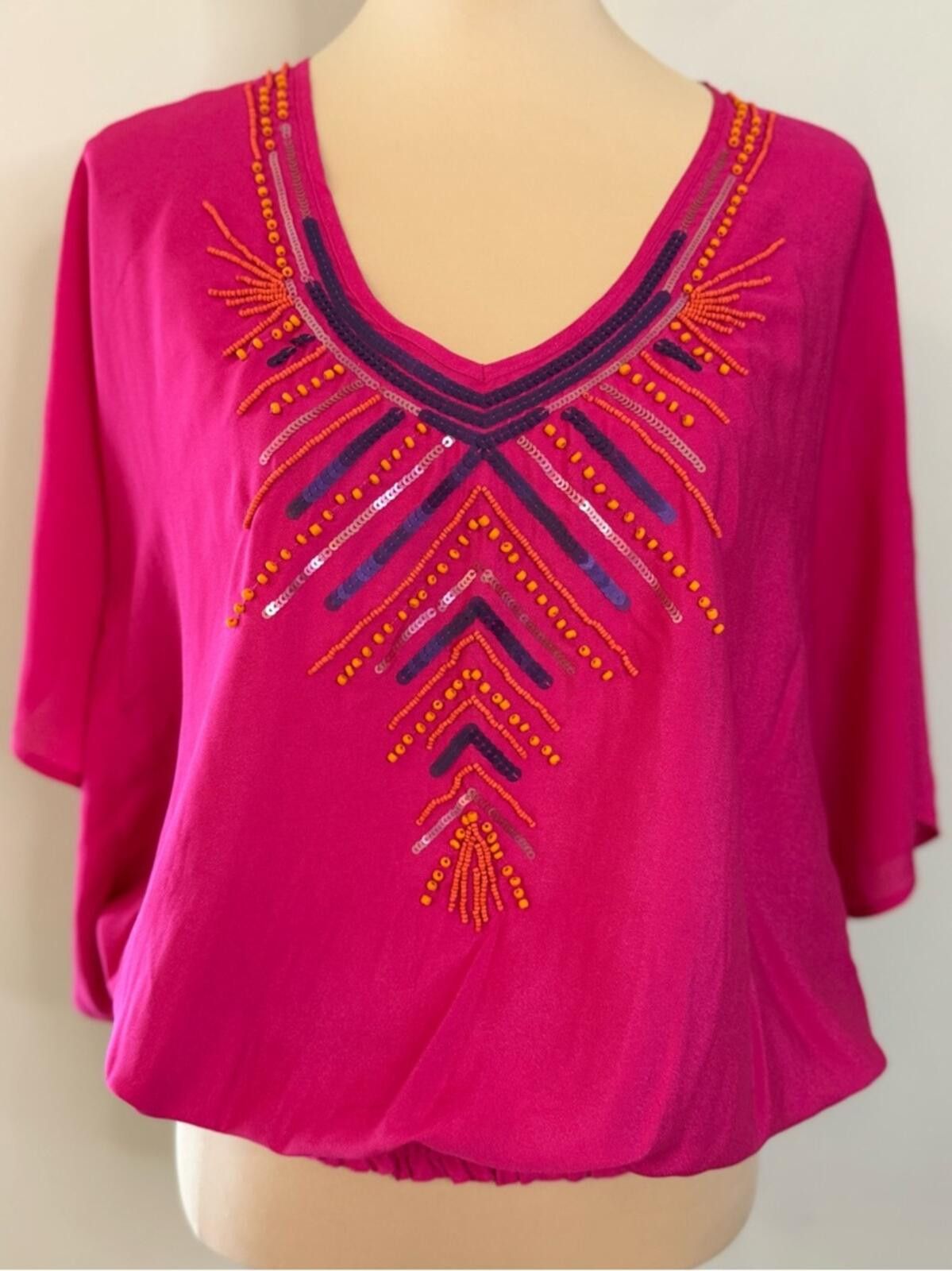 Other Coldwater Creek magenta beaded V neck bat wing top SZ XS 4-6 Size XS / US 0-2 / IT 36-38 - 1 Thumbnail