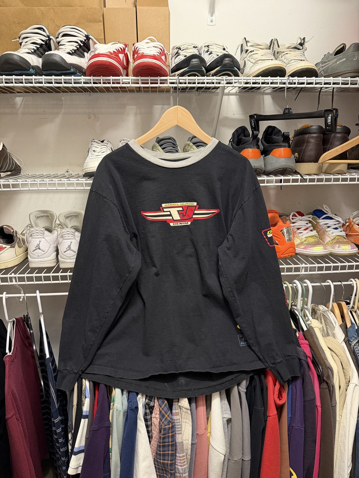 Tommy Jeans Vintage Tommy Jeans Denim Racing Long-sleeve Black Size US L / EU 52-54 / 3 - 1 Thumbnail