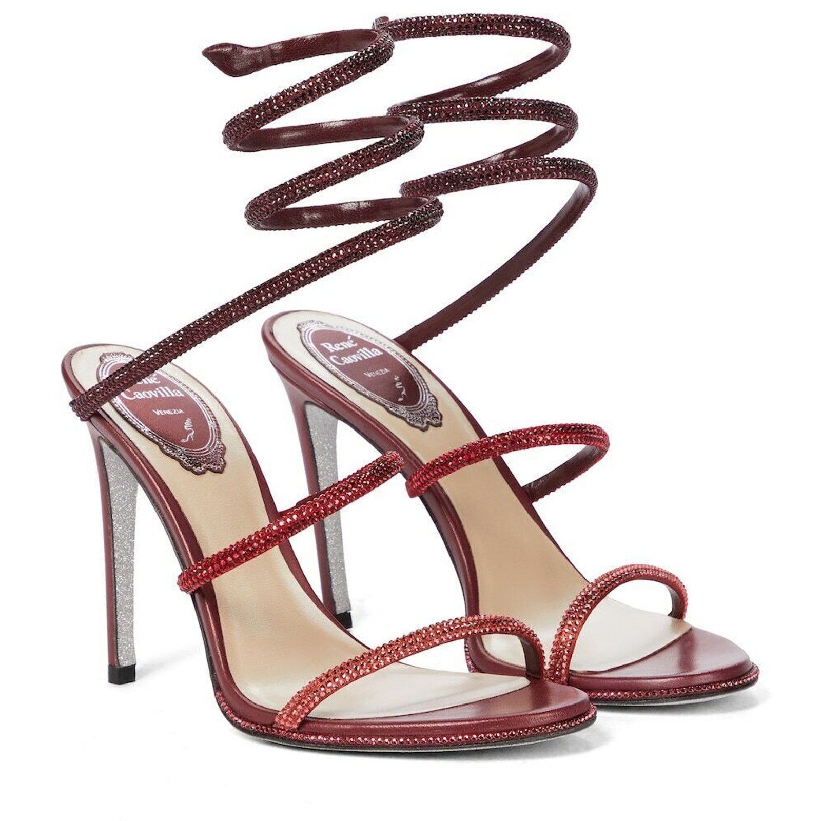 Rene Caovilla Cleo Bordeaux Strappy Ankle Wrap Sandal Heel Pump 36.5 Size US 6.5 / IT 36.5 - 2 Thumbnail