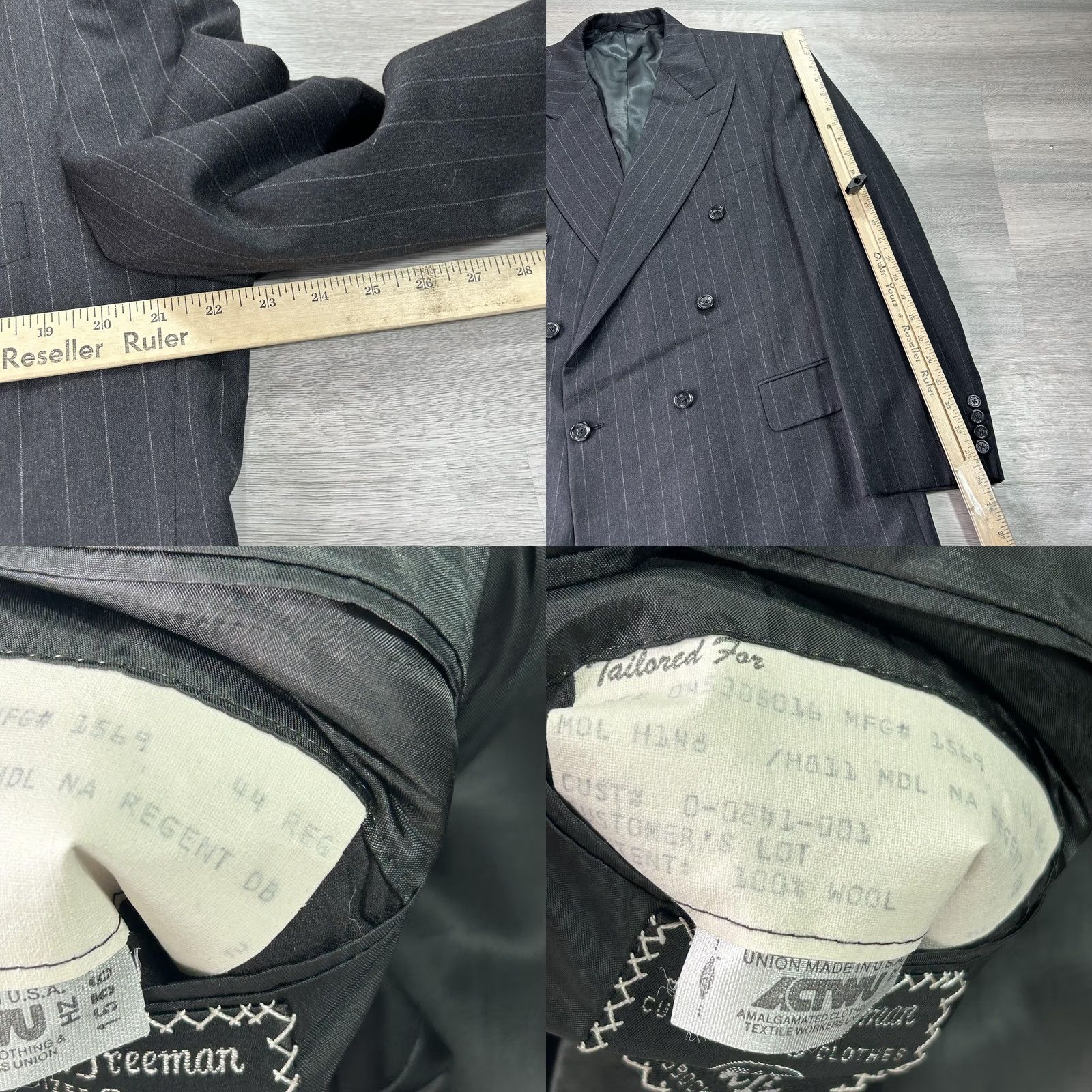 Vintage VINTAGE Hickey Freeman Suit Jacket Mens 44 Wool Pinstripe Double Breasted USA Gray Stripe Classic 2 Piece Mens Size 44R - 8 Thumbnail