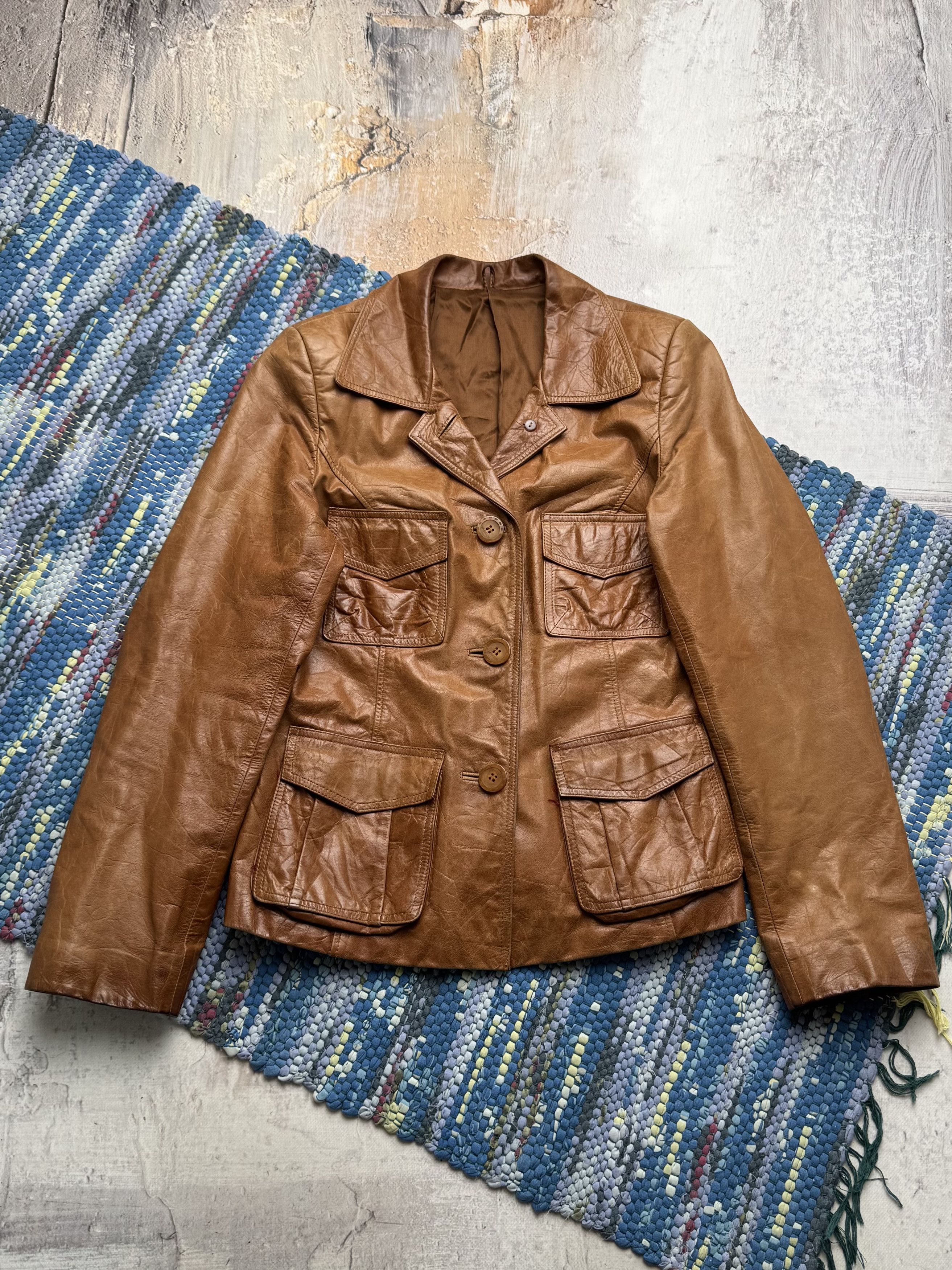 Vintage Vintage Real Leather Utility Jacket Safari Multi Pocket Coat Size S / US 4 / IT 40 - 1 Thumbnail