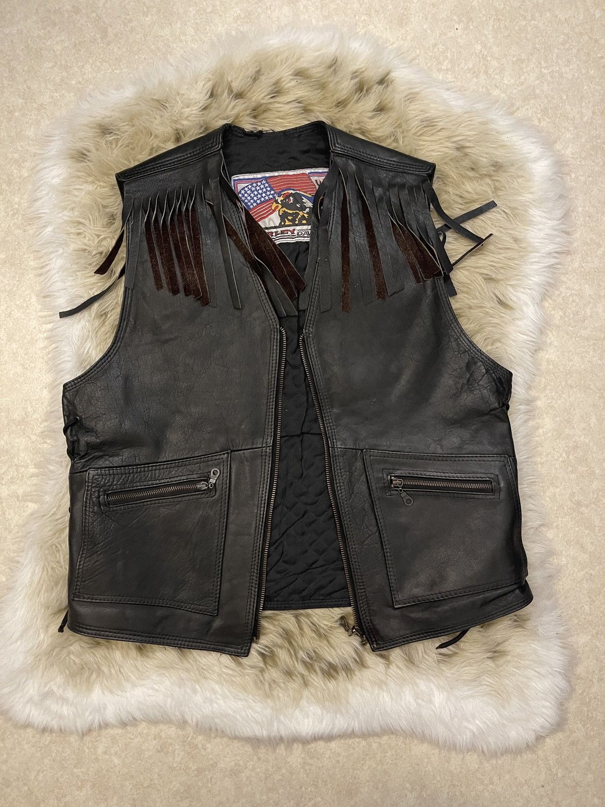 Harley Davidson Harley Davidson real lamb Leather vest Size US S / EU 44-46 / 1 - 1 Thumbnail