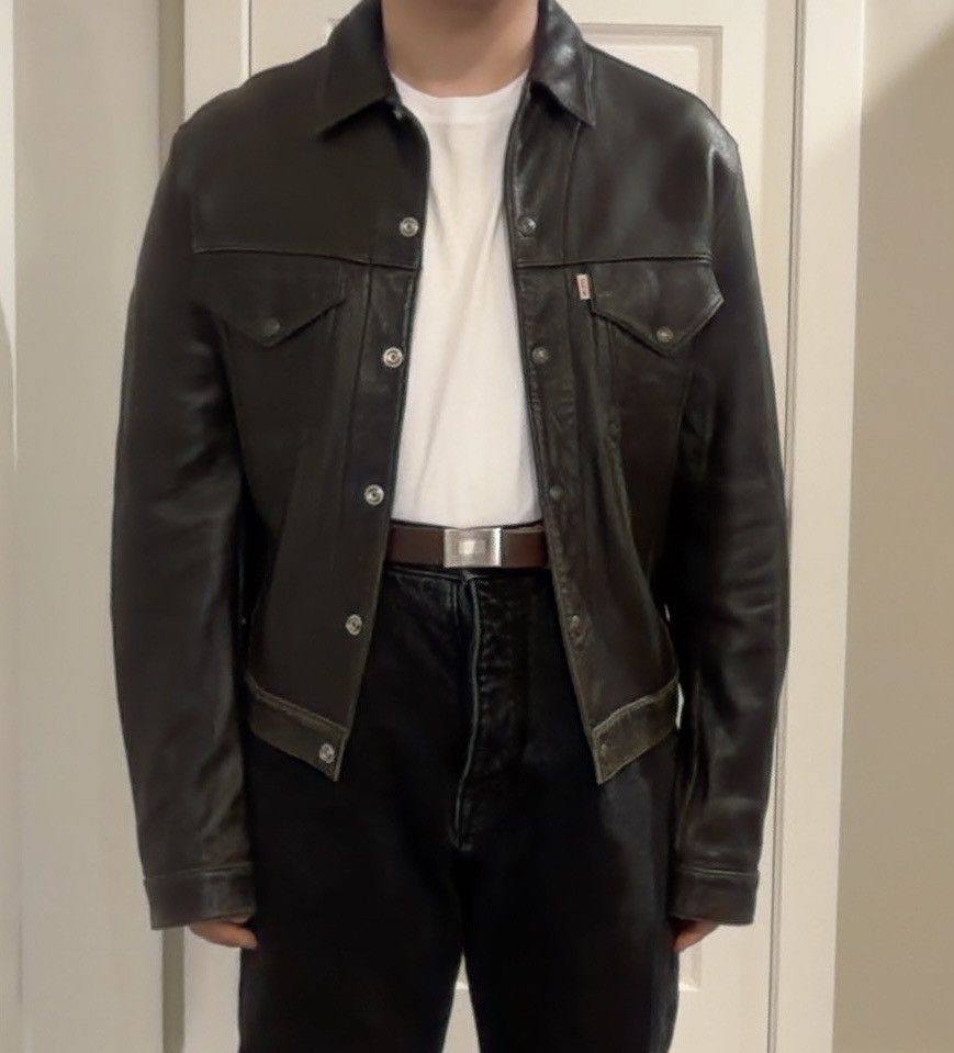 Warehouse Warehouse Black Leather Type III Trucker Jacket Sz 40 Size US XS / EU 42 / 0 - 6 Thumbnail