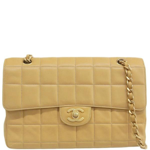 image of Chanel Around 2000 Made Chocolate Bar Turn-Lock Chain Bag Beige in Brown, Women's