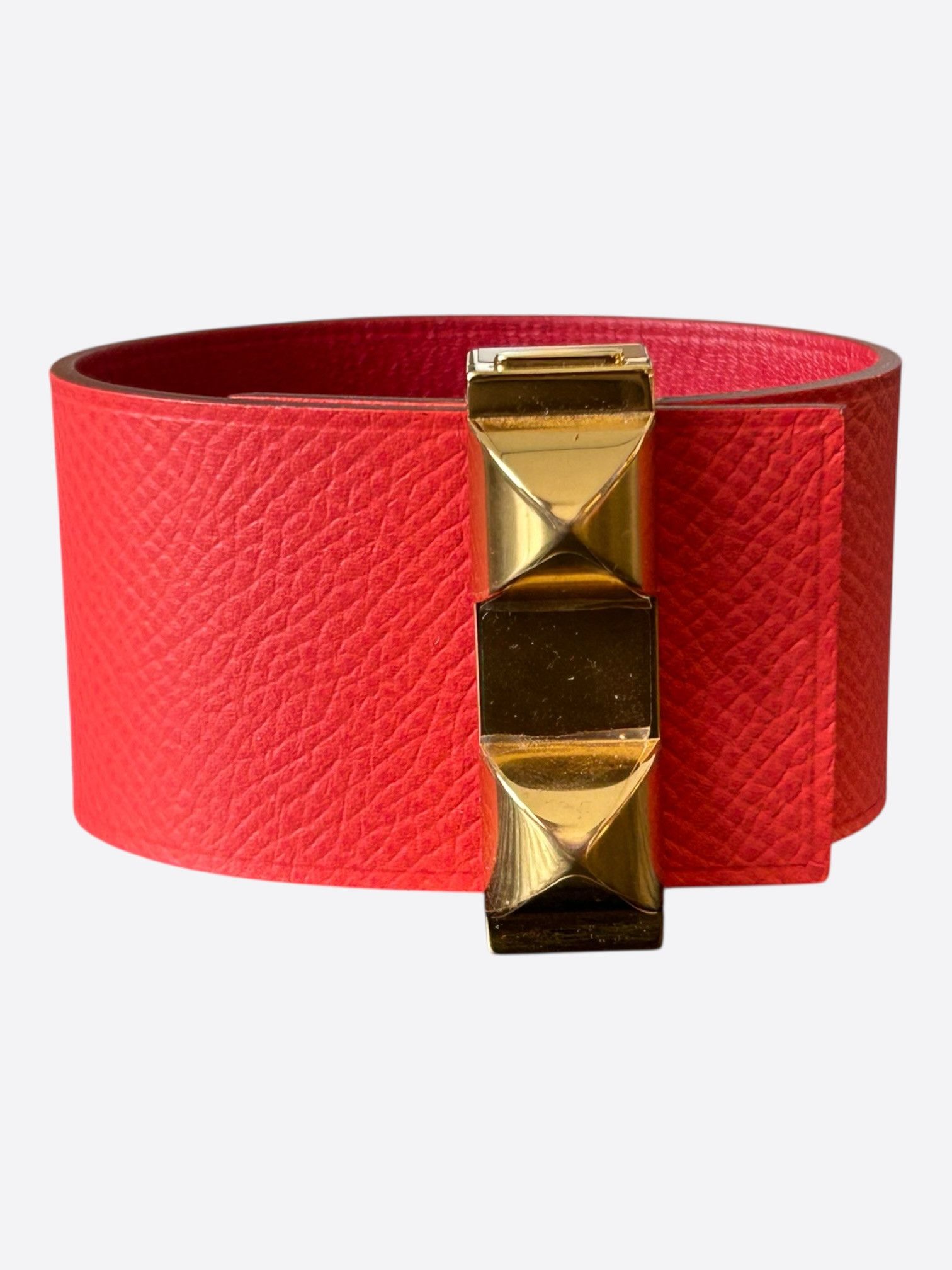 Hermes Hermes Coral Pink Epsom & Gold Hardware Medor Bracelet Size ONE SIZE - 1 Thumbnail