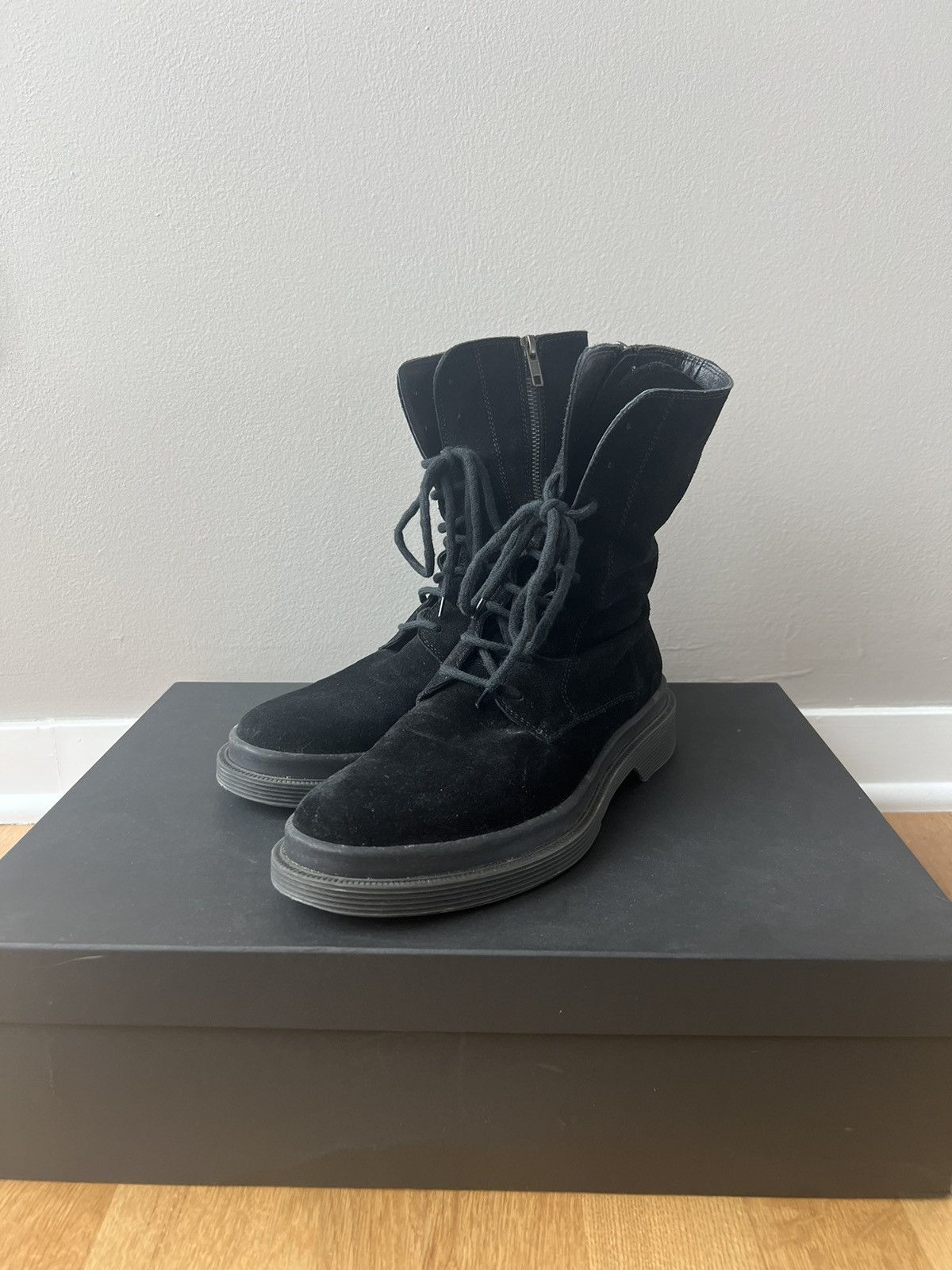 image of Ann Demeulemeester Ss15 Suede Combat Boots in Black, Men's (Size 7)