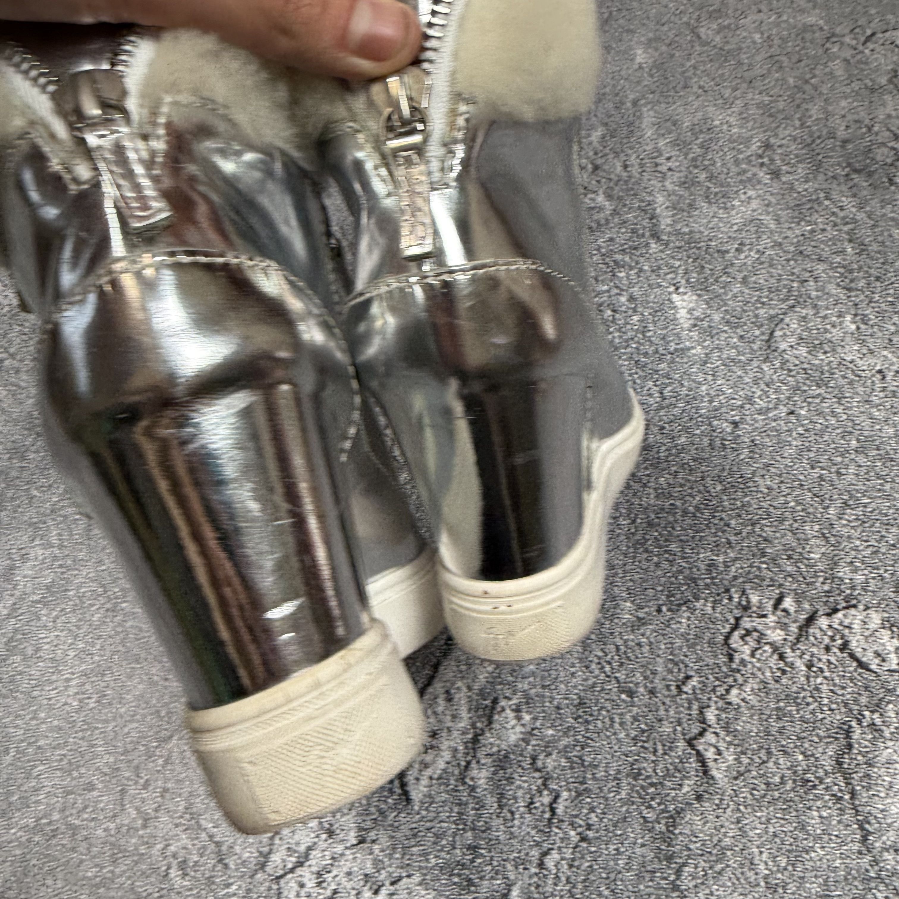 Giuseppe Zanotti RRP $1100+ Giuseppe Zanotti Mirror Silver Hi Top Sneakers Size US 5 / EU 37 - 8 Thumbnail