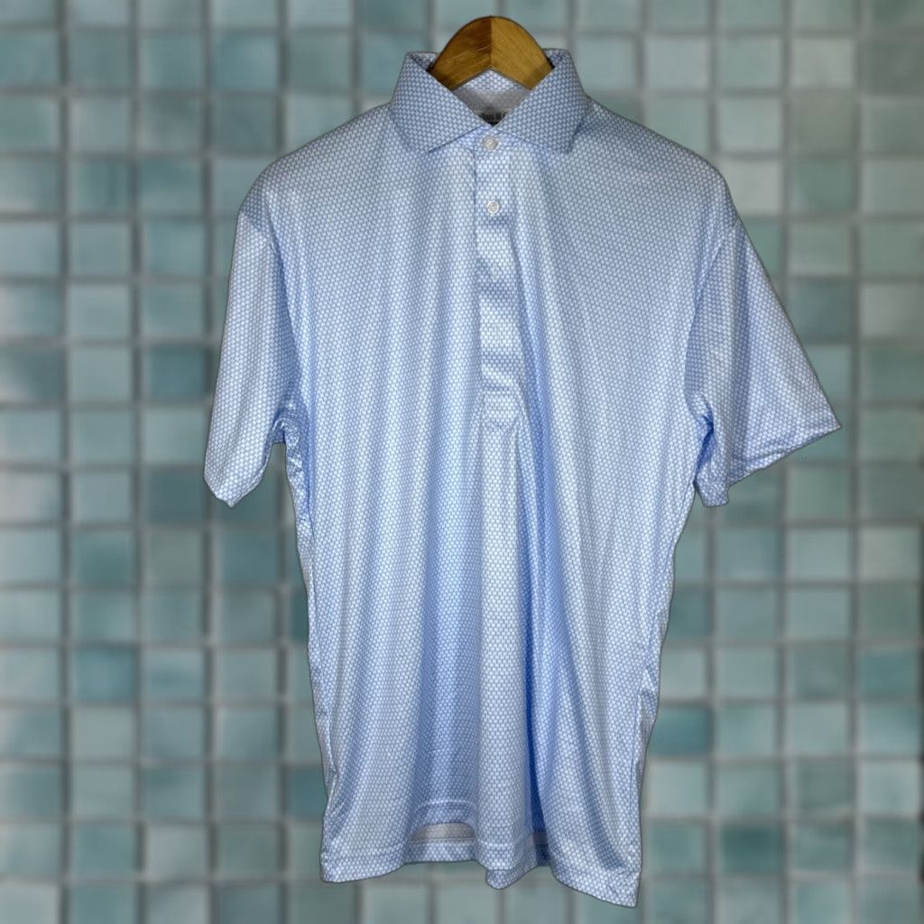 CO Collars & Co Button Down Polo Dress Shirt Mens M Vantage Blue Stretch Short Sleeve Classic Preppy Size 40R - 1 Thumbnail