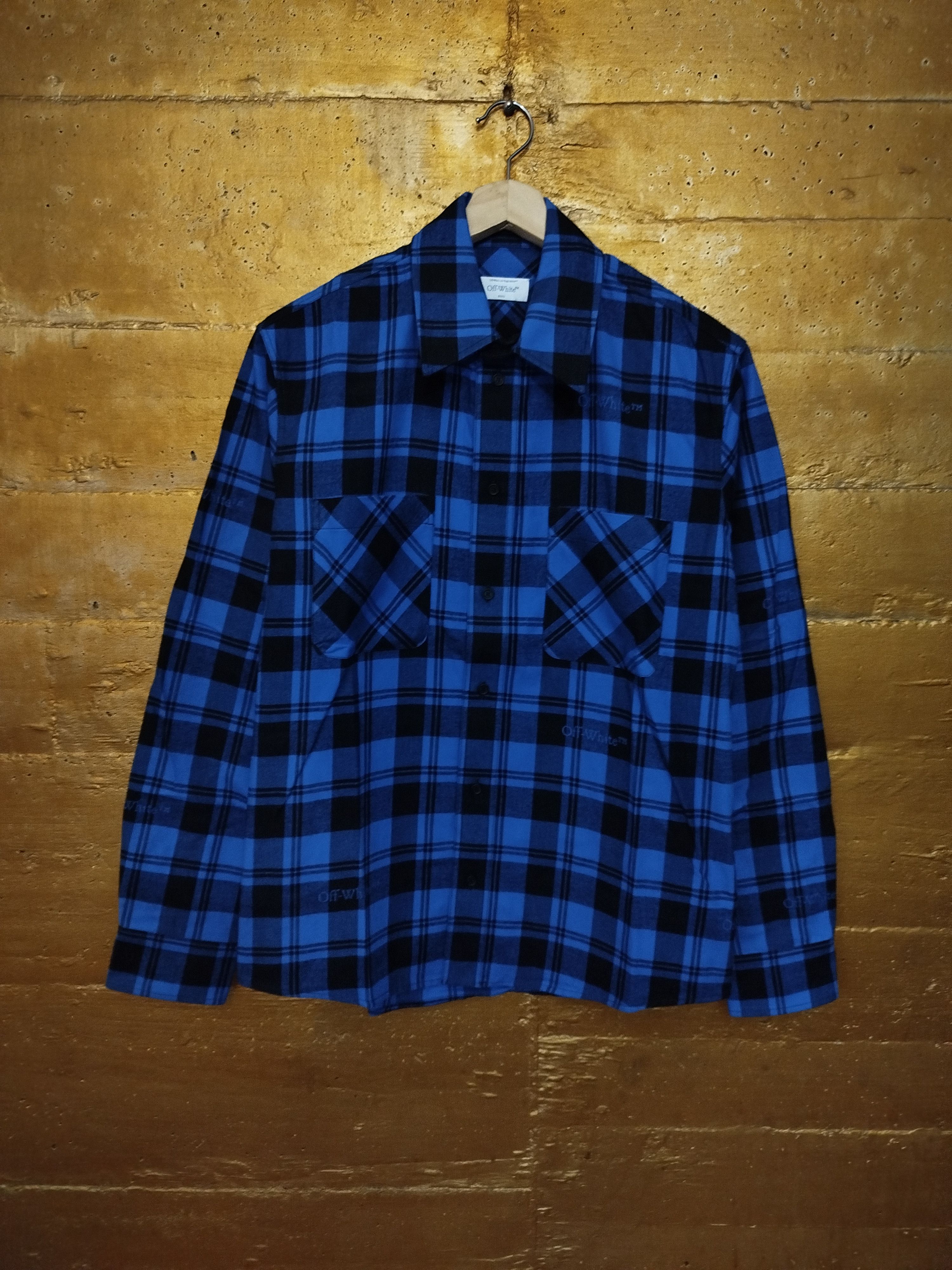 image of Off White Check Flannel Shirt in Blue, Men's (Size Medium)