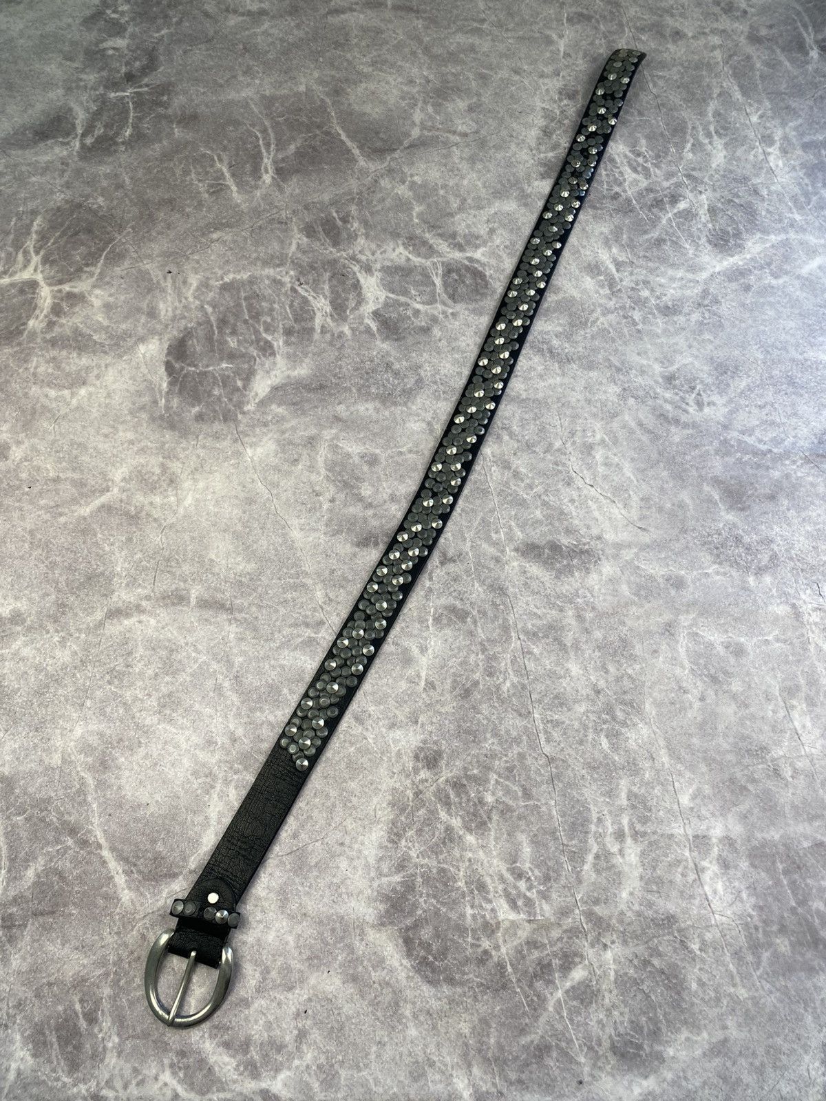 Other Black Leather Metal Studded Belt Y2K Grange Avant-garde Size 32 - 5 Thumbnail