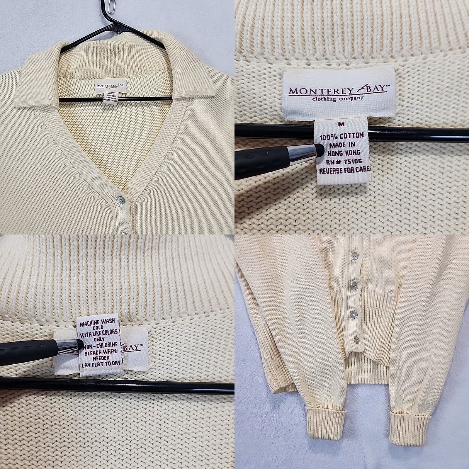 Vintage VINTAGE Monterey Bay Cardigan Sweater Womens M Ivory Collared Button Front Long Sleeve Knit Size M / US 6-8 / IT 42-44 - 8 Thumbnail