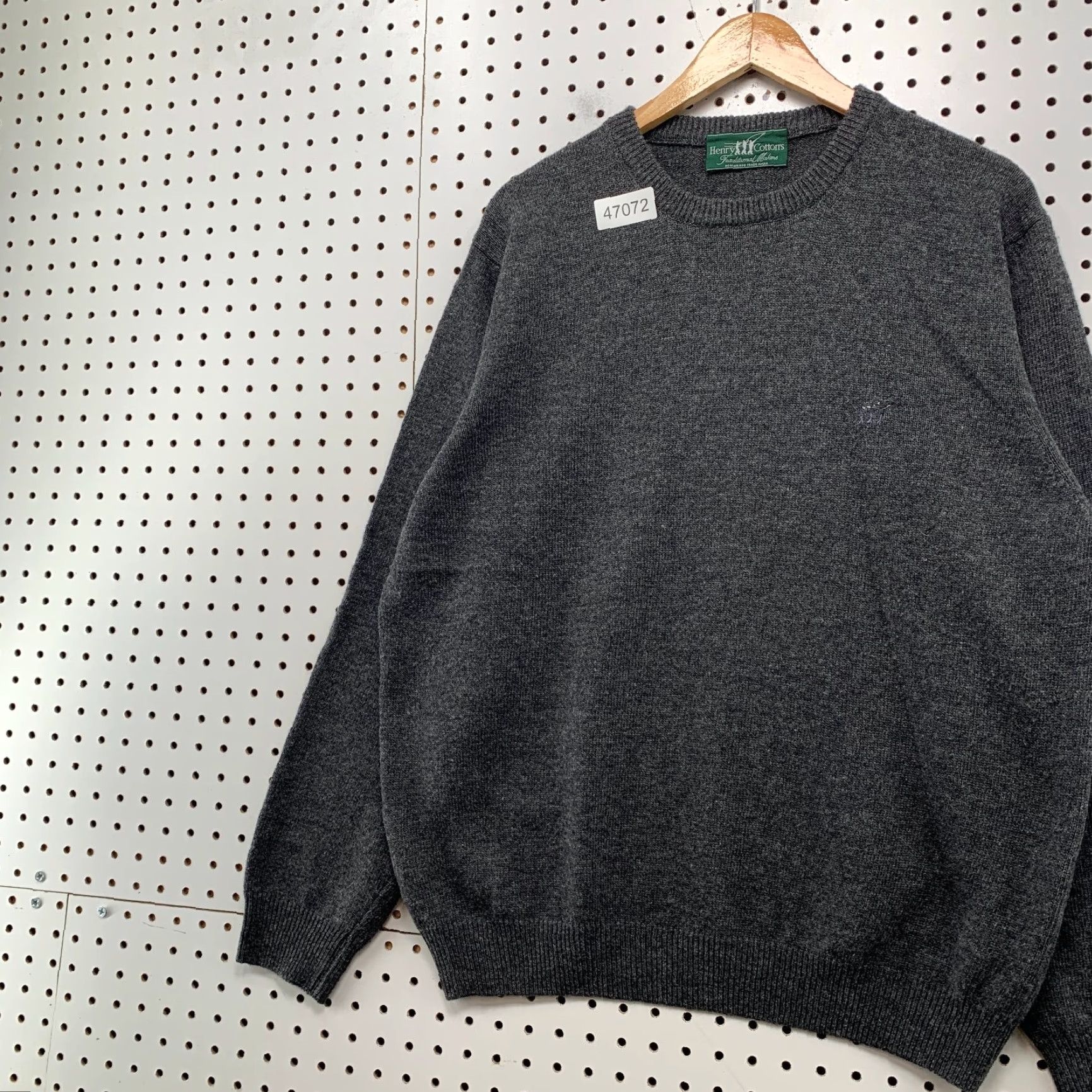 VINTAGE Henry Cotton Sweater Mens M Gray Merino Wool Crewneck Knit Pullover Winter Fall Italy 90s Mens