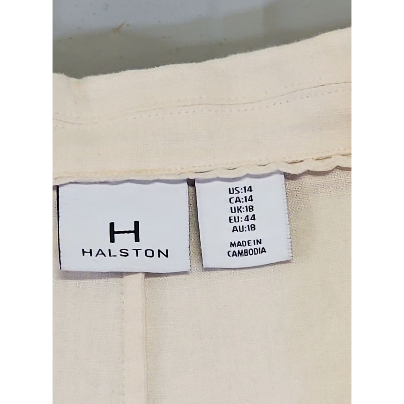Halston Halston Heritage Shirt Dress Womens 14 Cream Button Front Fit & Flare Coastal Linen Blend Navy? Size XL / US 12-14 / IT 48-50 - 4 Thumbnail